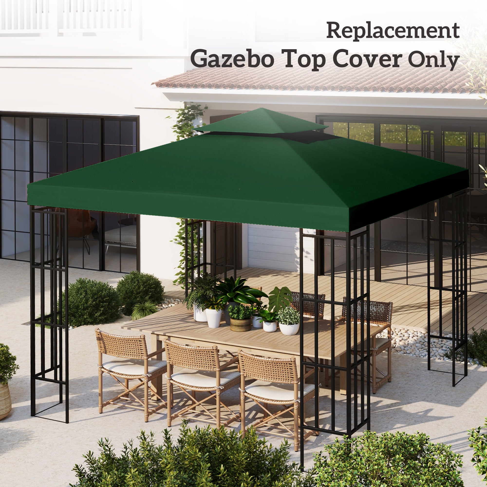 Outsunny 9.8'x9.8' Canopy Replacement 2-Tier Gazebo Canopy Top Cover, Green
