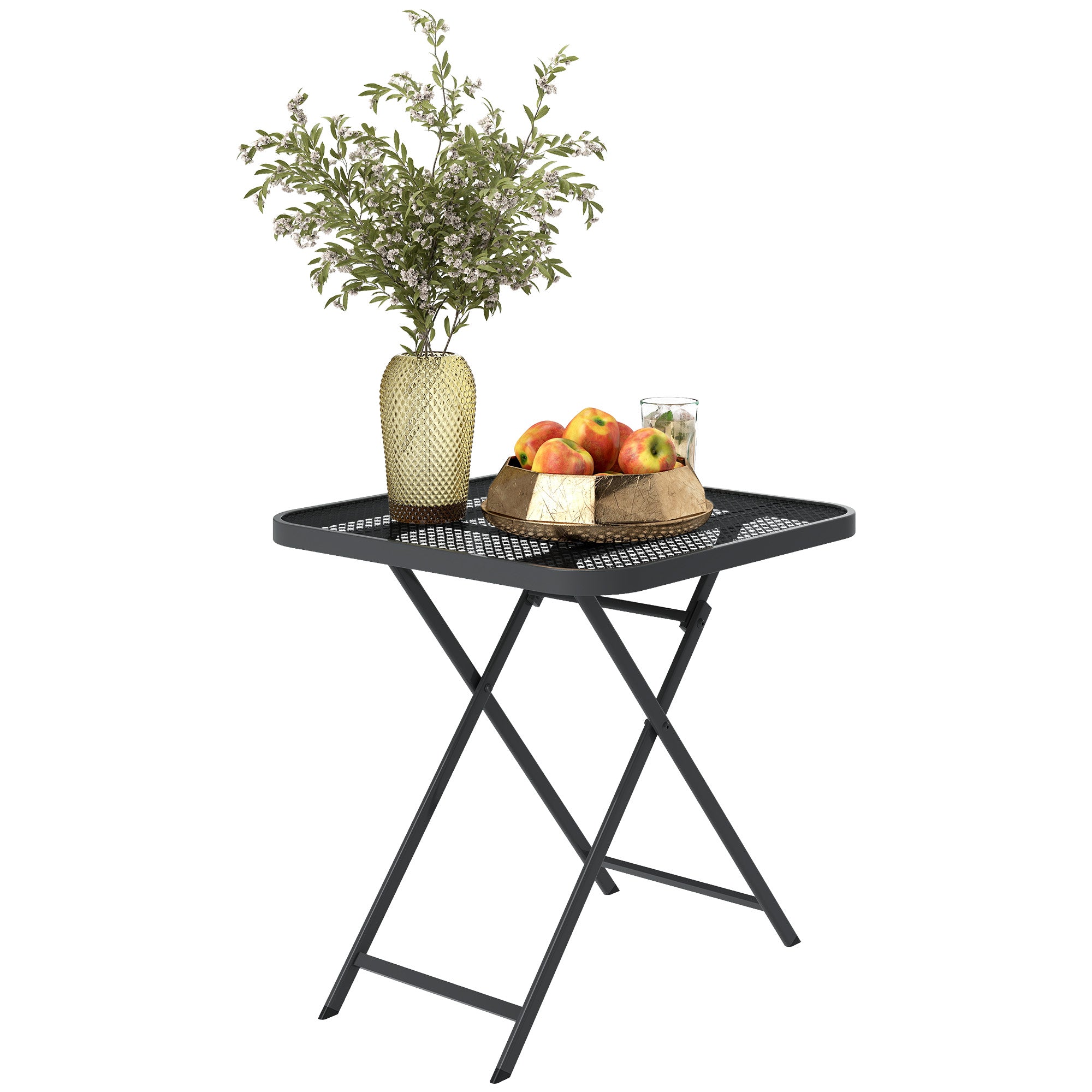 Outsunny 27.5" Square Outdoor Patio Table, Outdoor Folding Table with Grid Rattan-Like Top for Camping, Picnic, Black