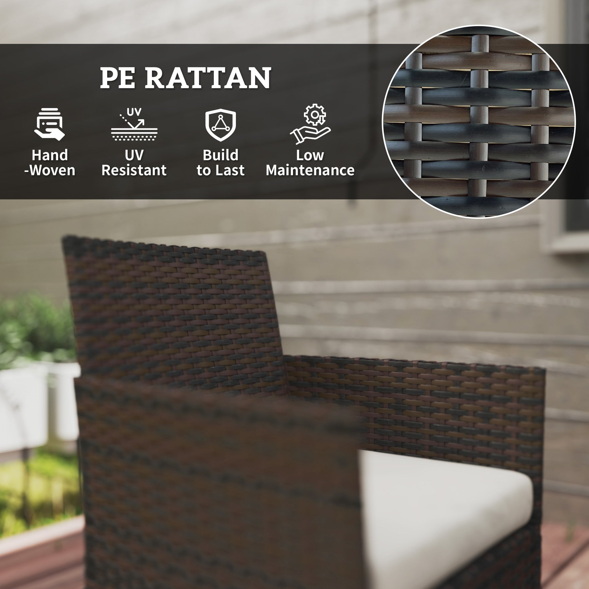 Outsunny 4 Pieces Wicker Outdoor Balcony Furniture Set Rattan Patio Furniture Set with Loveseat Chairs Glass Coffee Table Beige