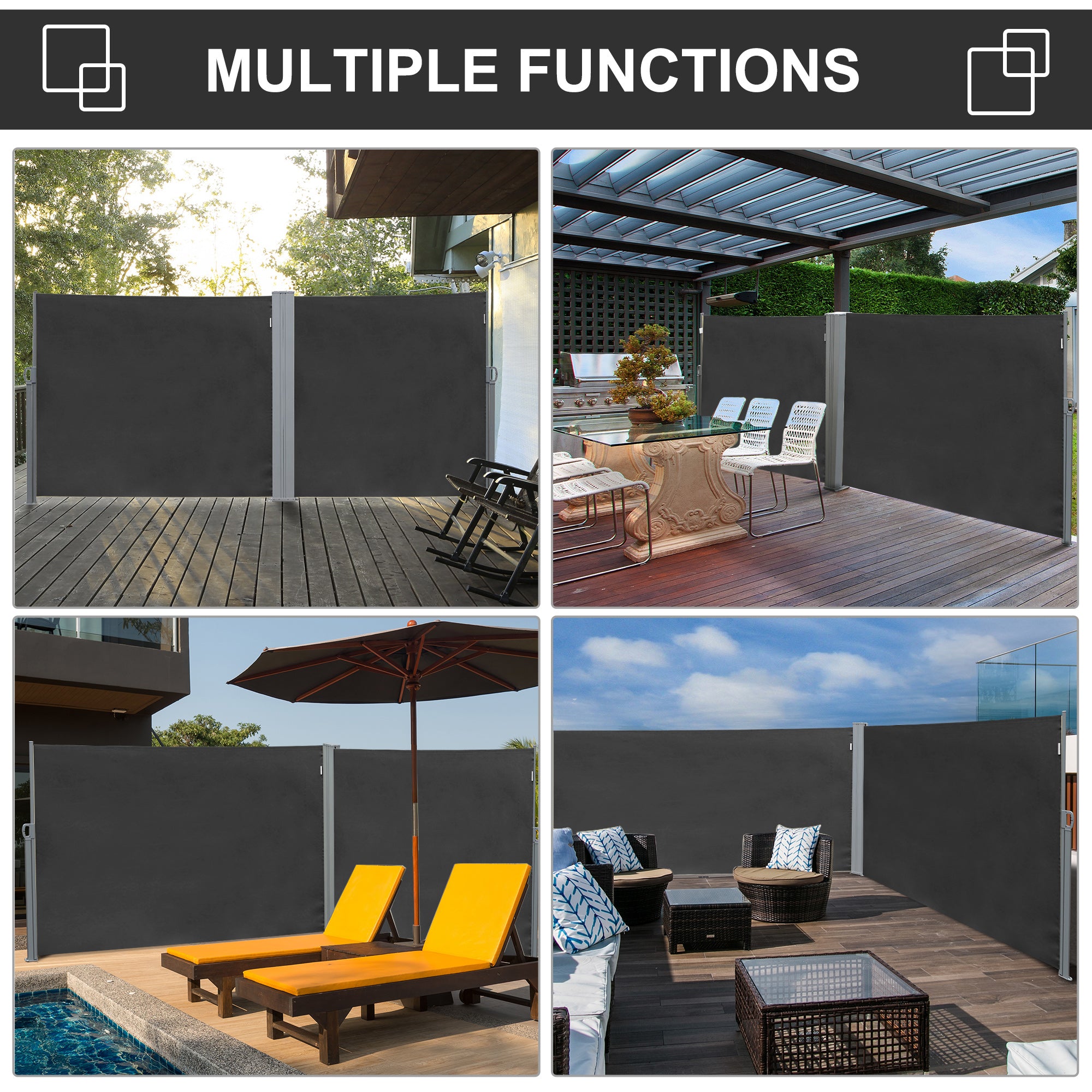Outsunny 118" x 71" Outdoor Folding Privacy Screen Retractable Side Awning Patio with Resistance to UV Rays and Wind Grey