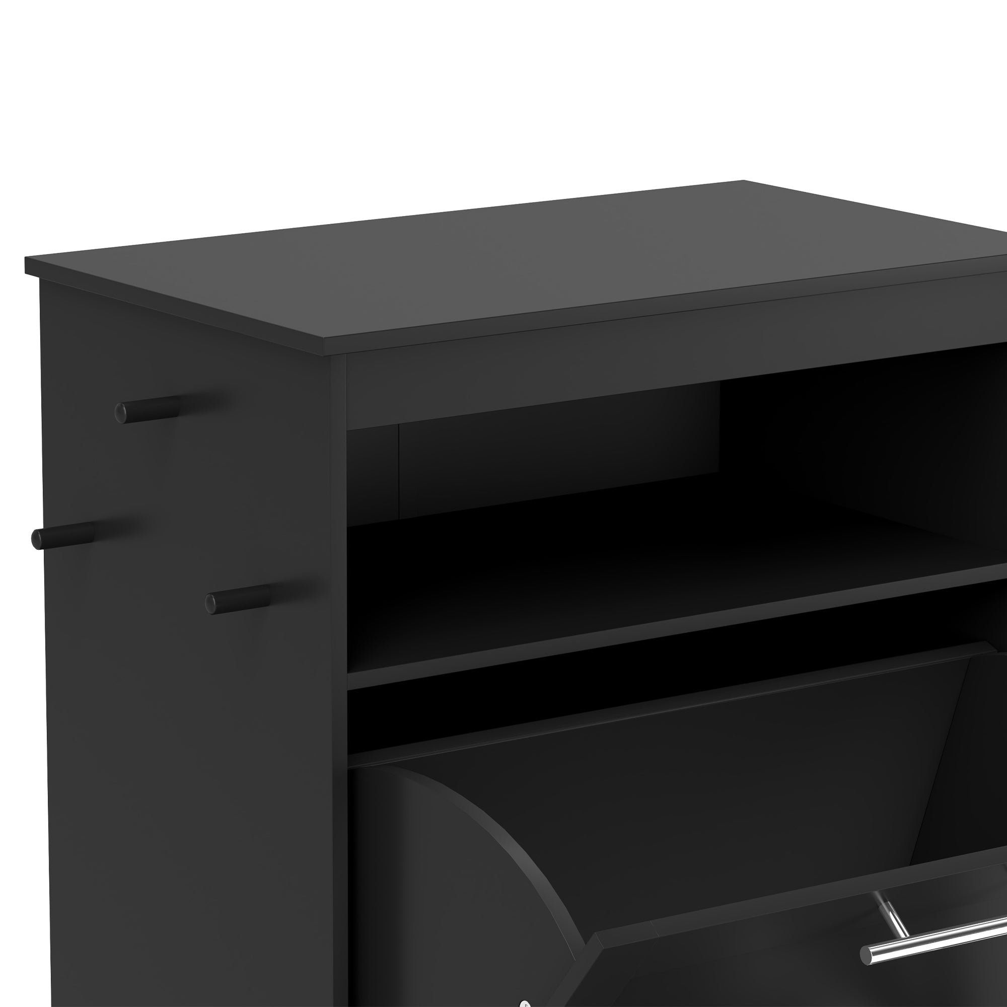 PawHut Pet Feeder Station Storage Cabinet, Dog Food Storage Container with Dog Raised Bowls, Watering Supplies, Black