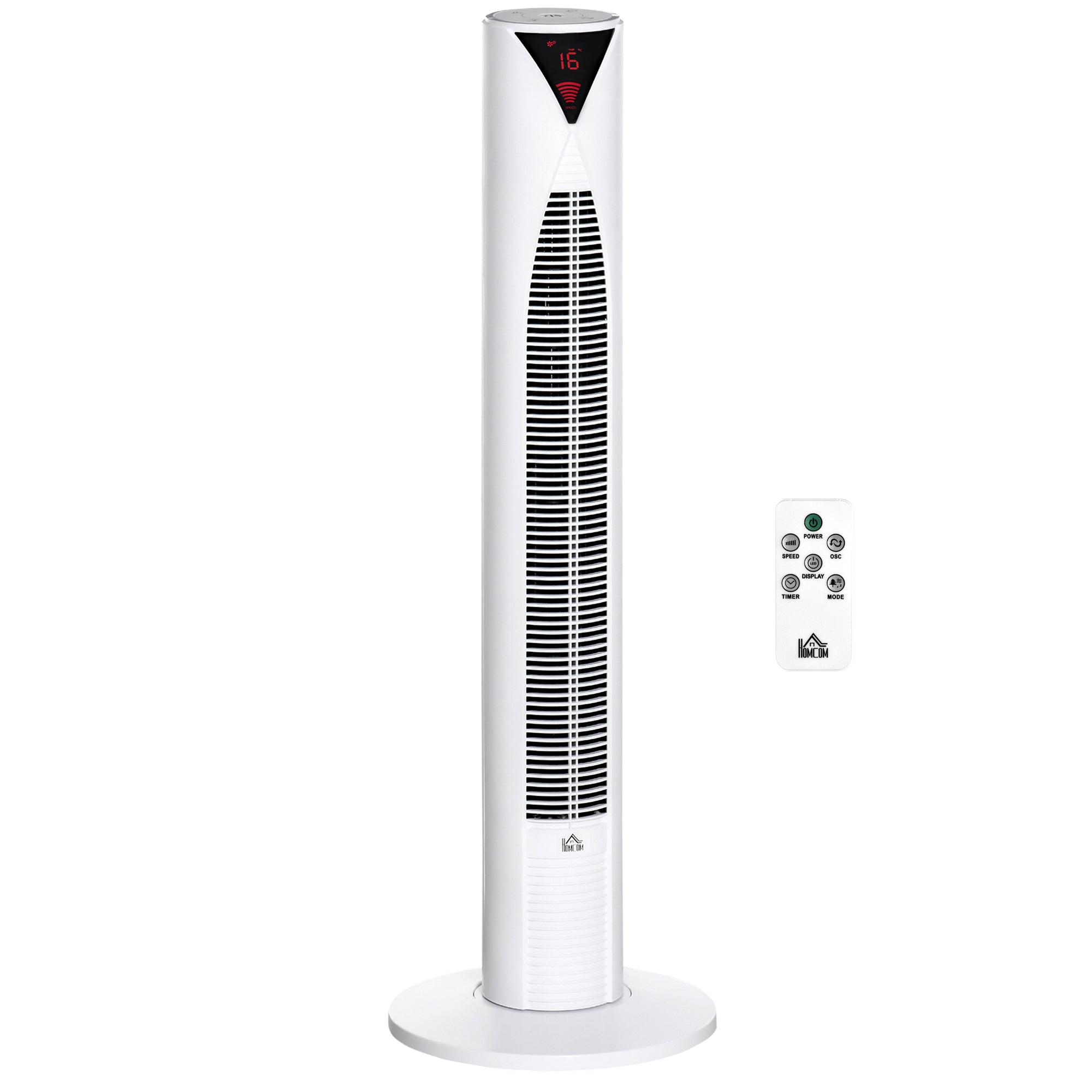 HOMCOM Freestanding Tower Fan Cooling for Home Bedroom with 3 Speed, 12h Timer, Oscillating, LED Sensor Panel, Remote Controller, White