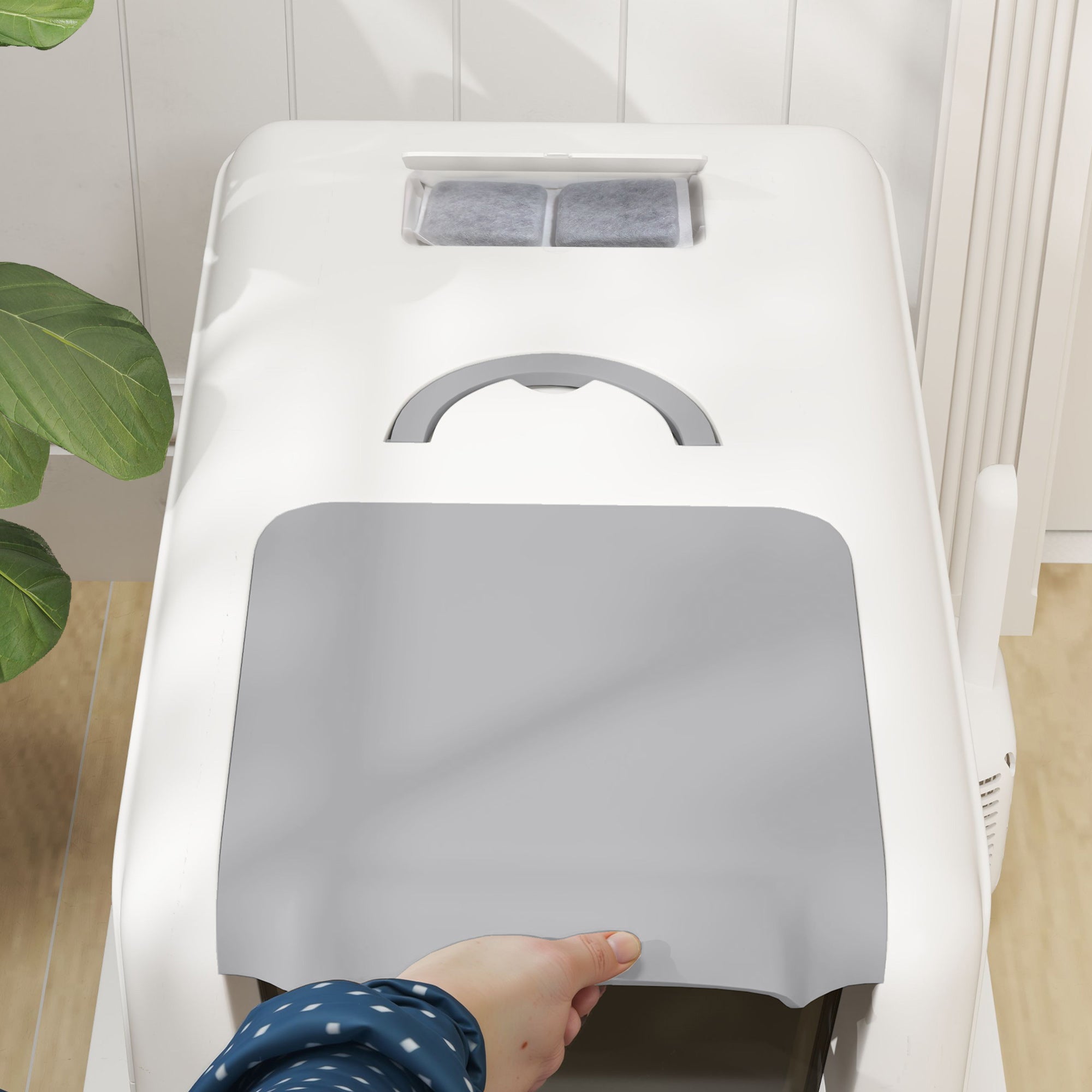 PawHut Stainless Steel Cat Litter Box w/ Removable Lid & Scoop, for Small to Large Cats, Easy to Clean, White