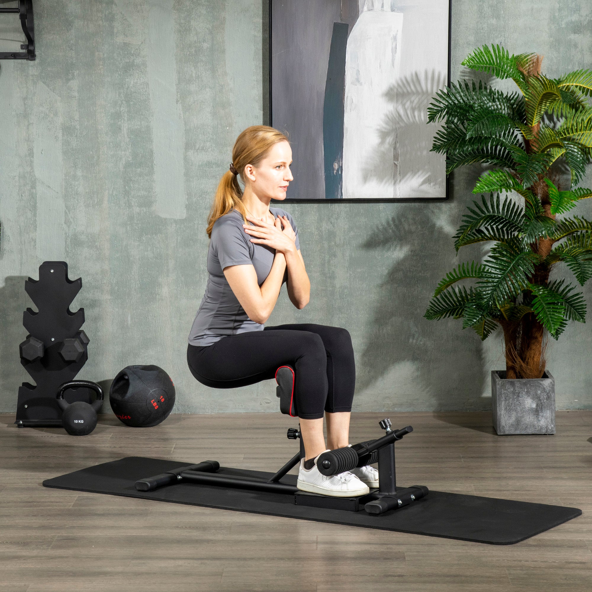Soozier Sissy Squat Machine, Leg Workout Equipment with Adjustable Pad, Rollers and Non-slip Foot Plate for Home Gym Fitness