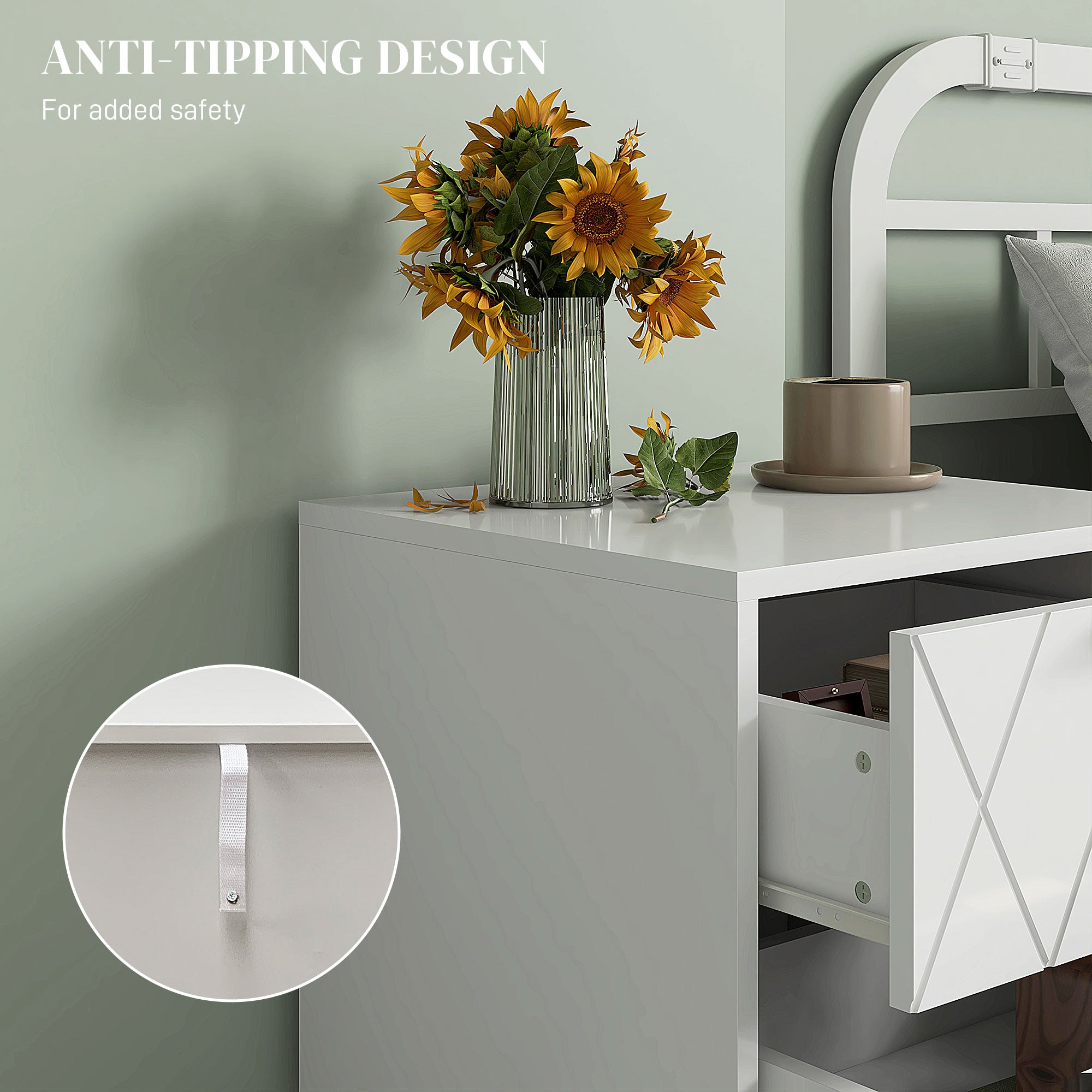HOMCOM Modern Bedside Table, Accent Nightstand with 2 Drawers, Bed End Table for Bedroom, Living Room, White