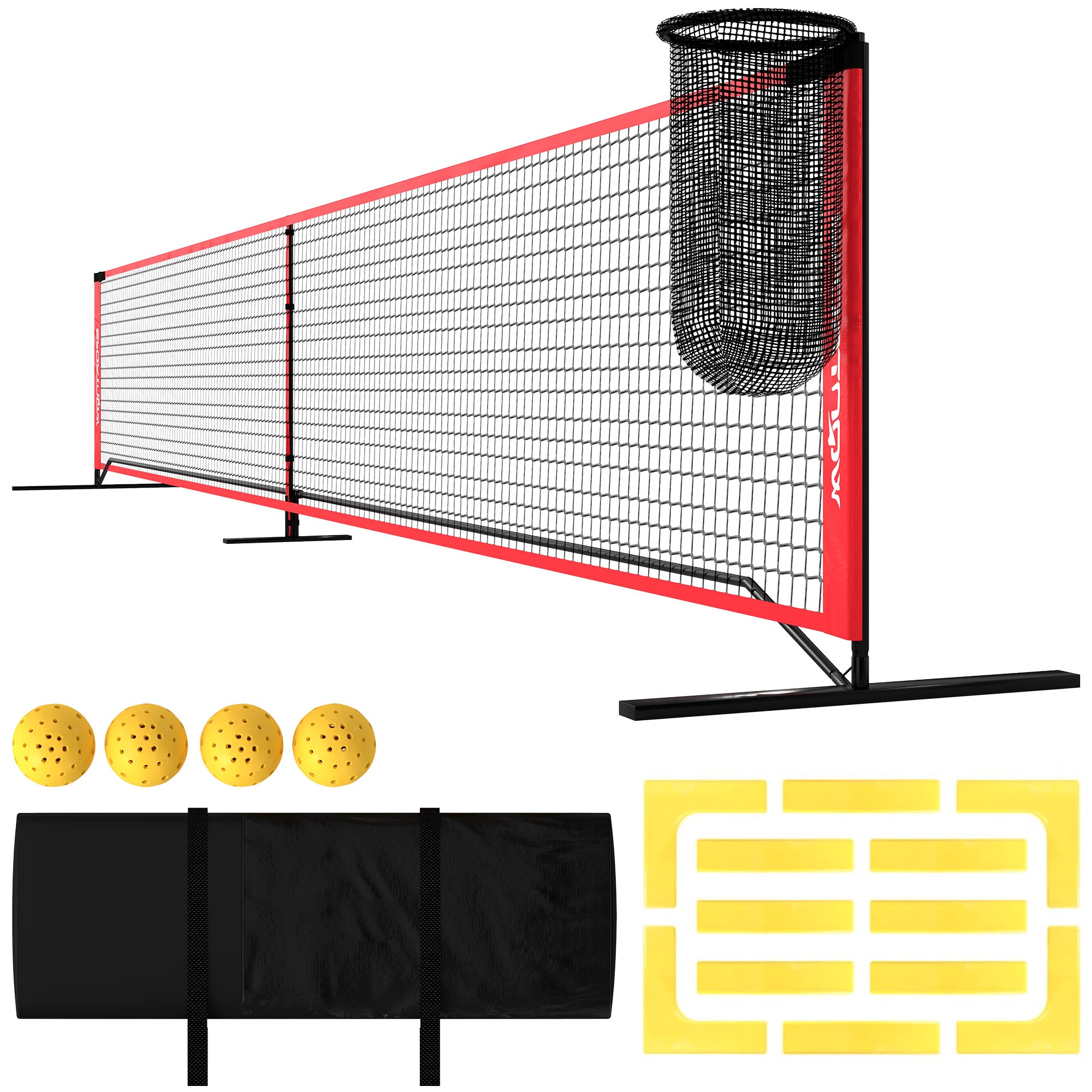 Soozier Portable Pickleball Net Set with 22FT Regulation Size Net, Ball Collector, Court Marking Kit, Balls, Carrying Bag