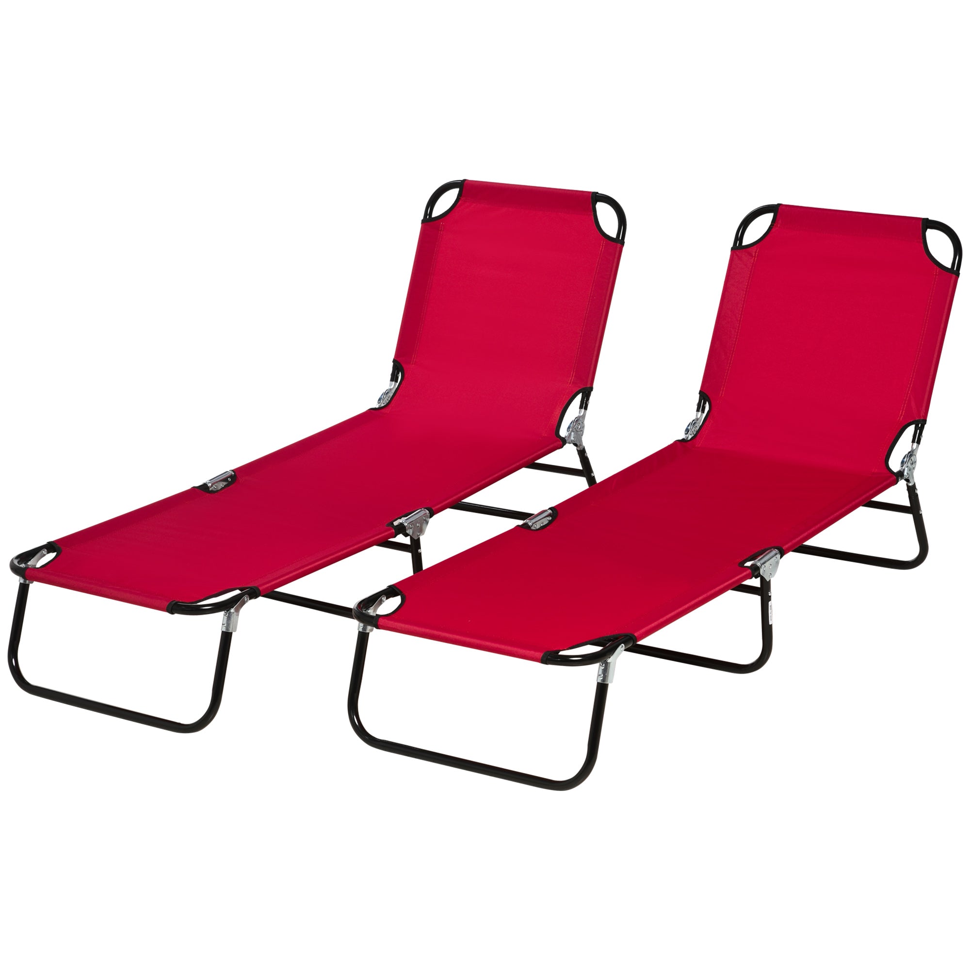 Outsunny Set of 2 Folding Outdoor Lounge Chair, Sun Tanning Chairs with Reclining Back, Breathable Mesh for Beach Patio, Red