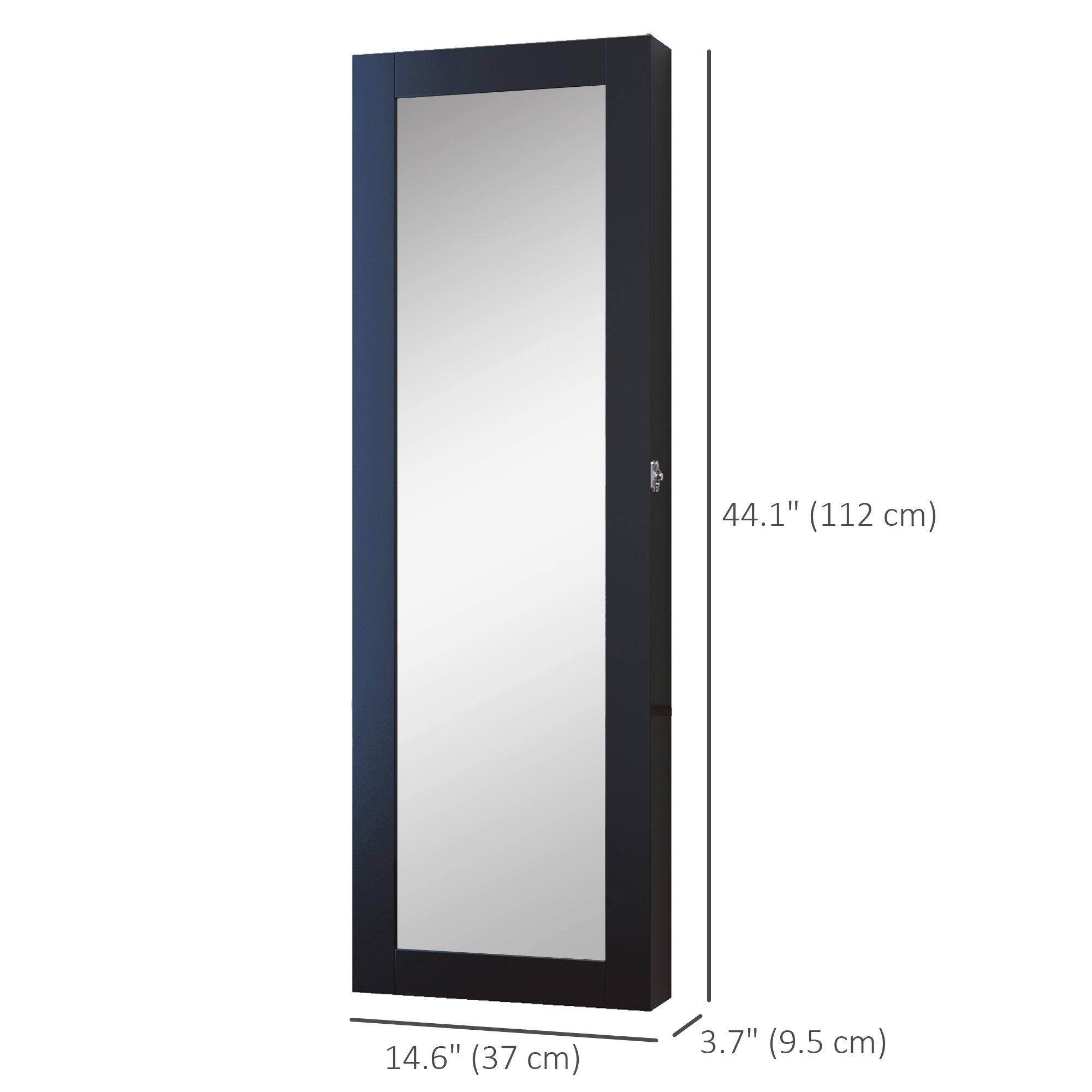 HOMCOM Mirrored Jewelry Cabinet Hanging Wall Mount Real Glass Mirror Locked (Black)