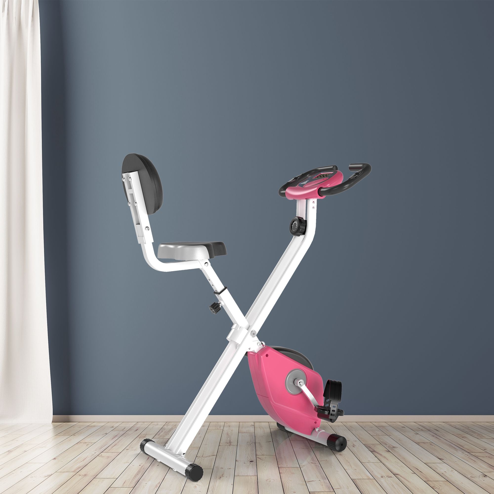 Soozier Foldable Indoor Stationary Bike with 8 Levels of Magnetic Resistance, Exercise Bike for Cardio Workout, Pink