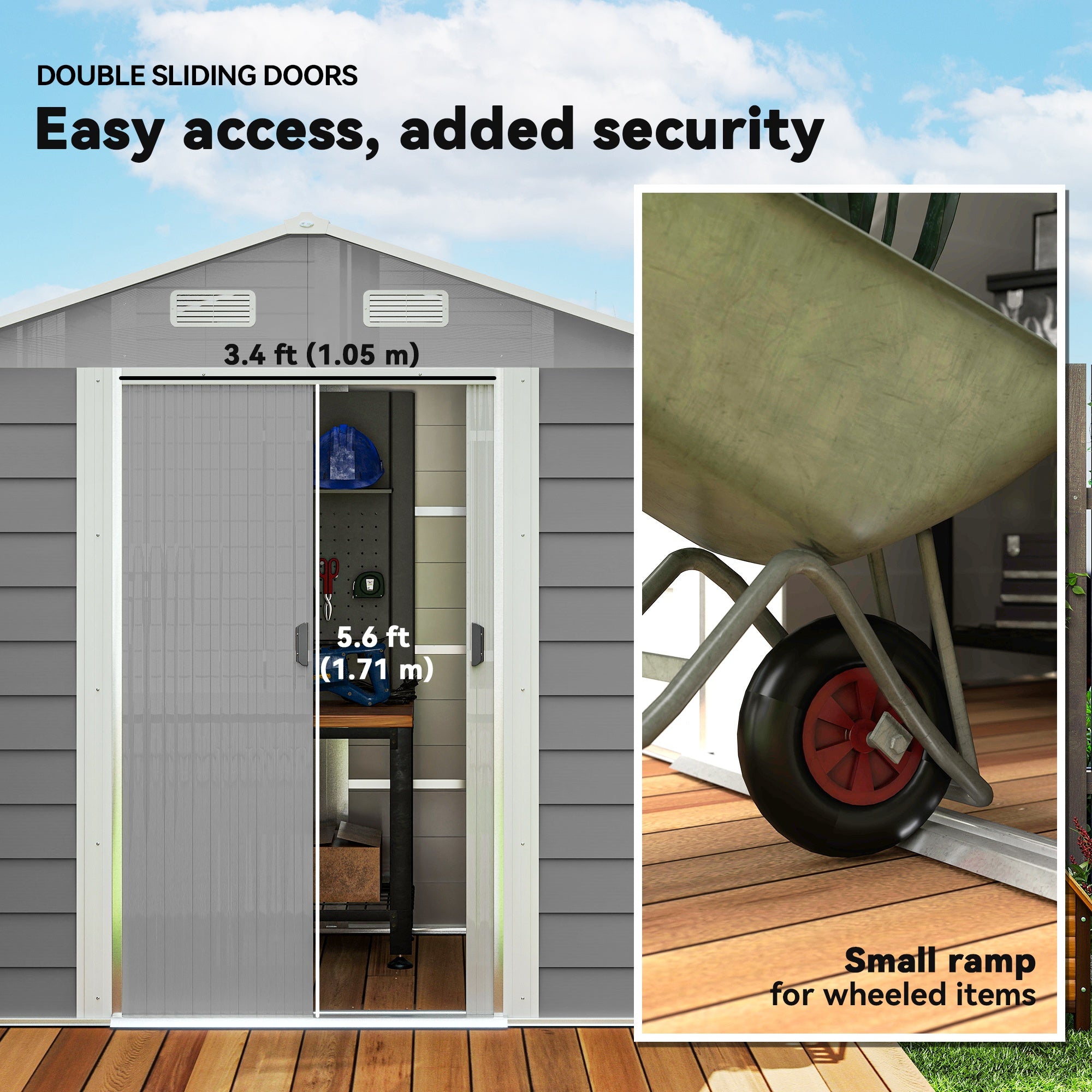 Outsunny 7.7' x 6.5' Outdoor Metal Garden Shed House Hut Gardening Tool Storage with Ventilation, Light Grey