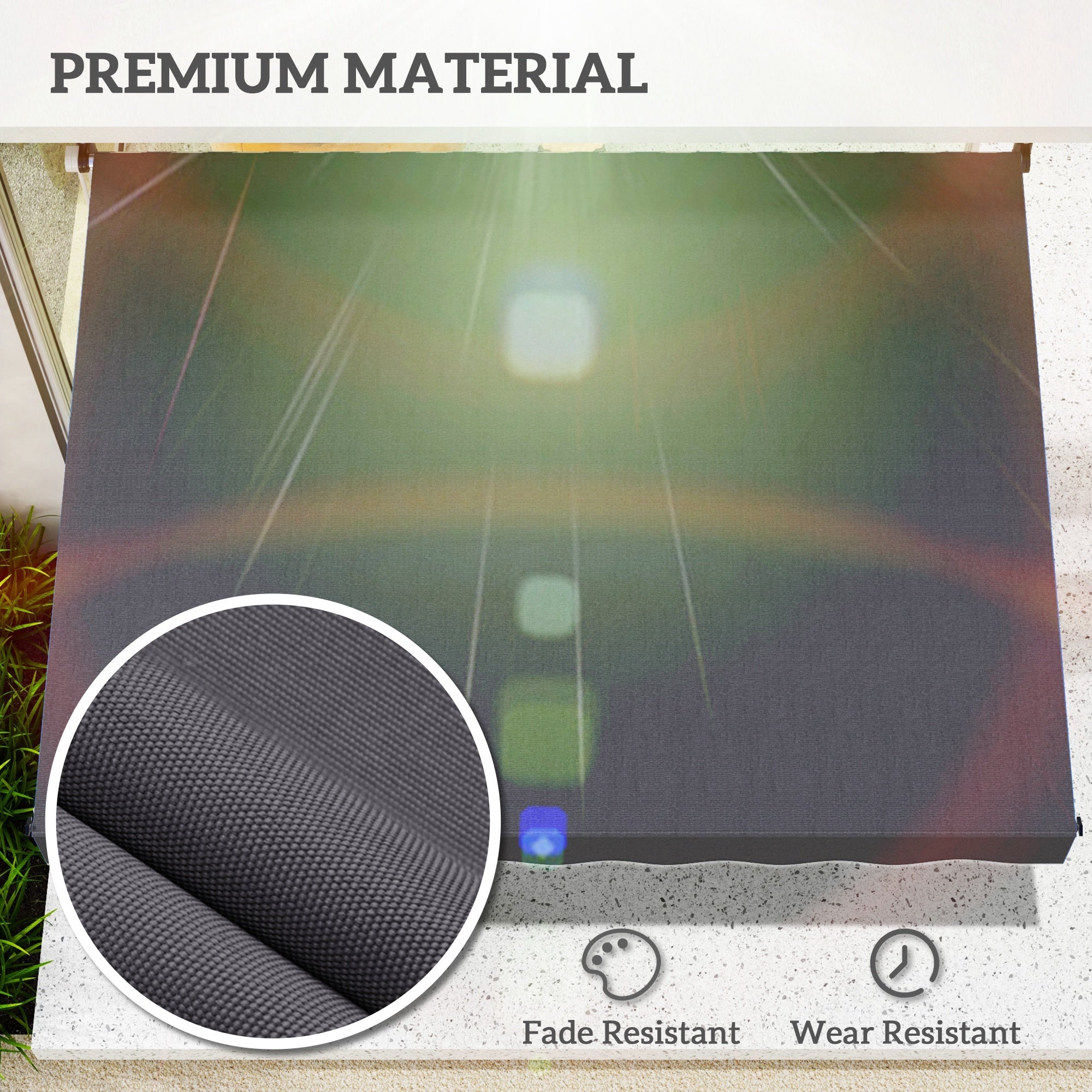 Outsunny 6.6'x5' Manual Retractable Patio Awning Window Door Sun Shade Deck Canopy Shelter Water Resistant UV Protector Grey