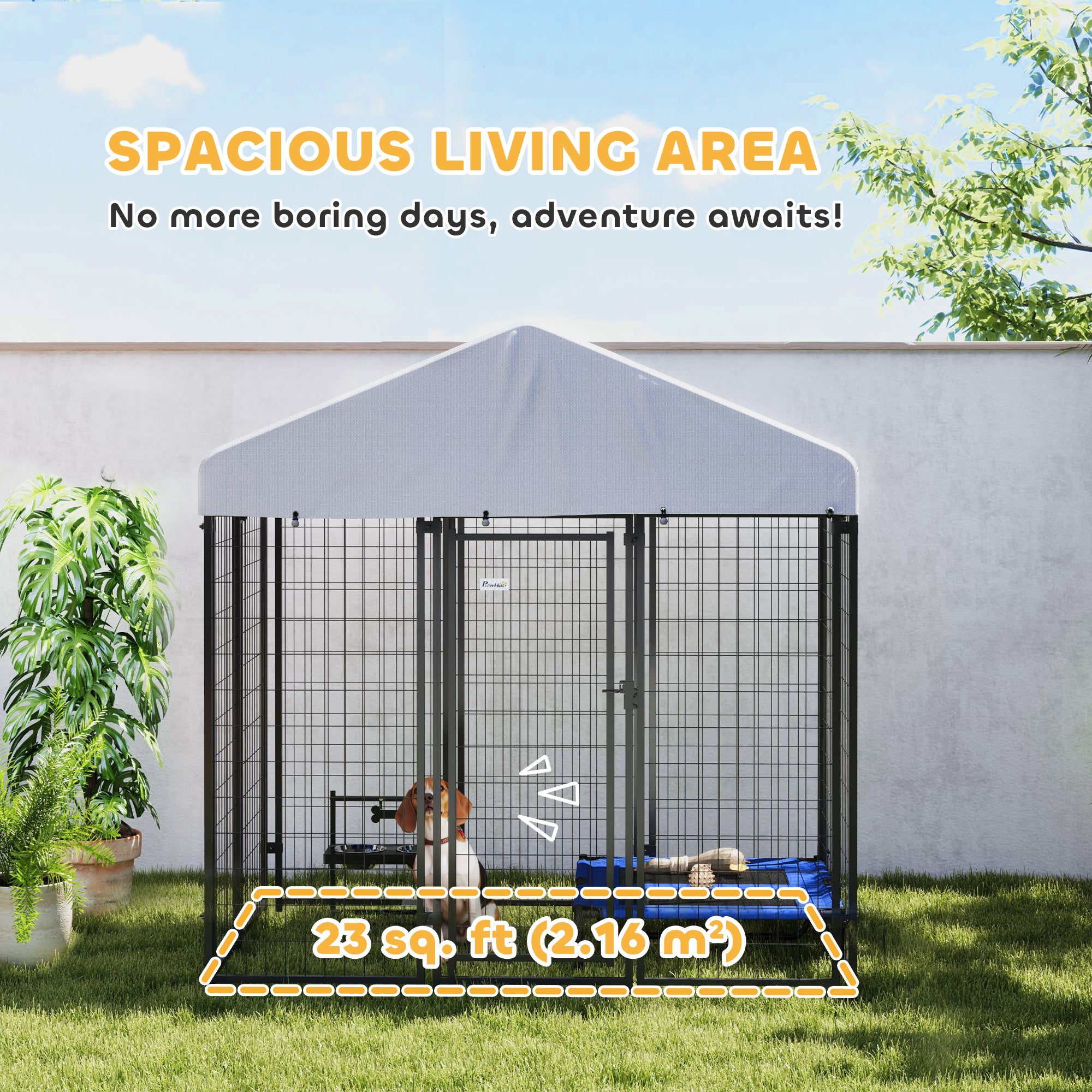 PawHut Outdoor Dog Kennel with Waterproof UV-Resistant Cover, for Medium and Small Dogs, 6' x 4' x 6', Silver