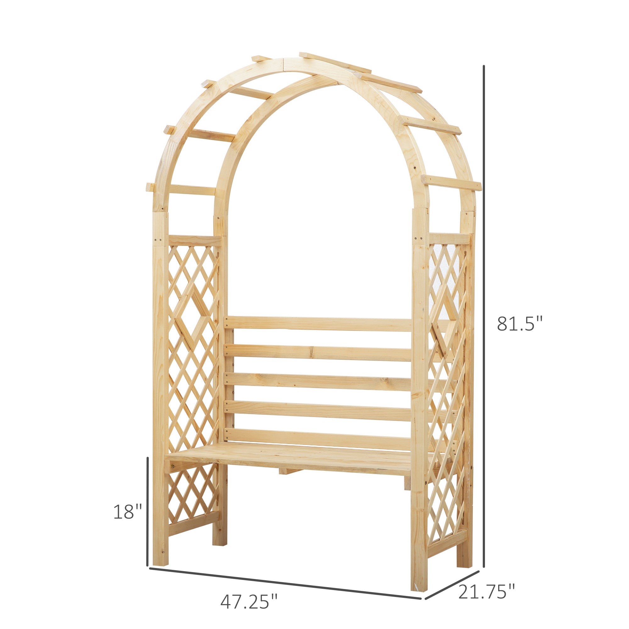 Outsunny Garden Bench with Arch Wooden Bench Trellis for Vines/ Climbing Plants for Patio Furniture, Front Porch Decor, Garden Arbor and Outdoor Garden Seating, Nature