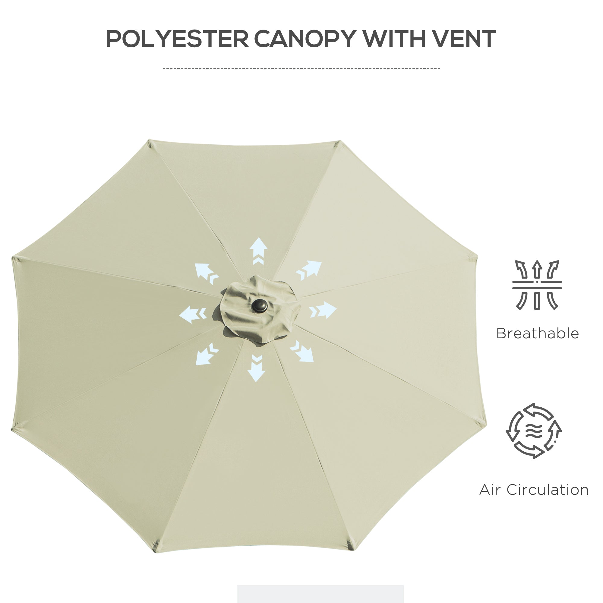 Outsunny 10' x 8' Round Market Umbrella, Patio Umbrella, Outdoor Parasol with Crank Handle, Tilt for Garden, Bench, Lawn, Beige