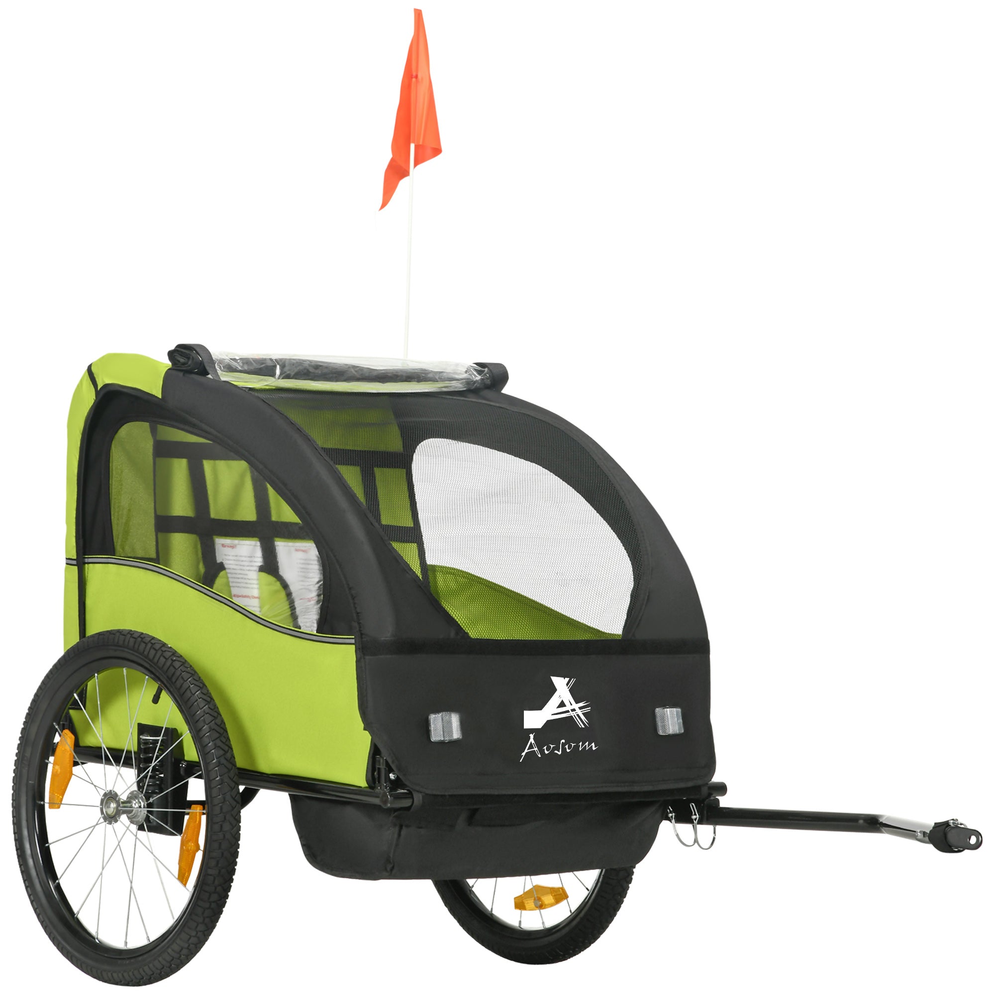 Aosom 2 Seat Bike Trailer for Kids, Baby Stroller with Storage Bag, 5 Point Harness, Bicycle Trailer with 20" Wheels, Green