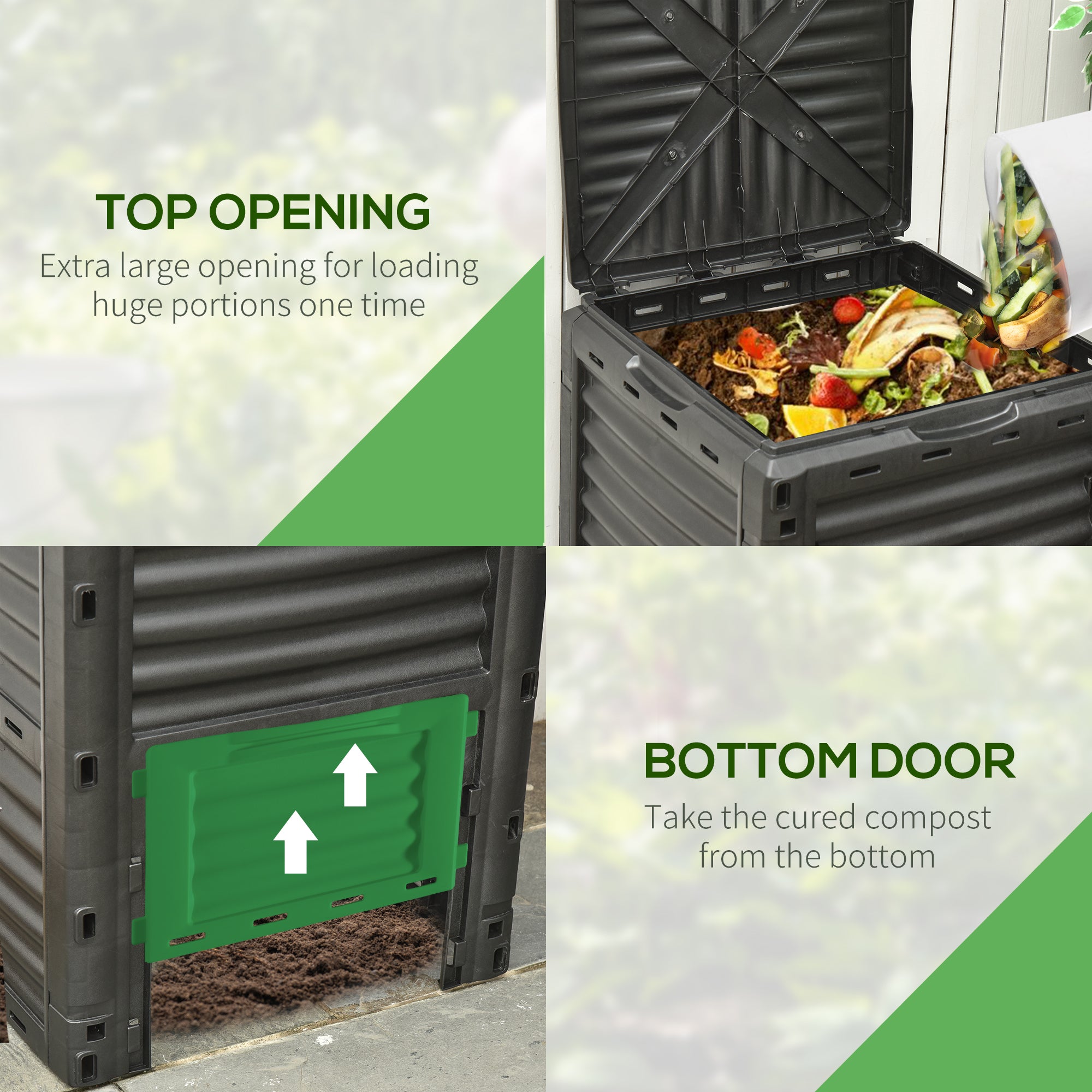 Outsunny Outdoor Compost Bin Garden Container, Fast Creation of Fertile Soil Aerating Compost Box, 80 Gallon, Green
