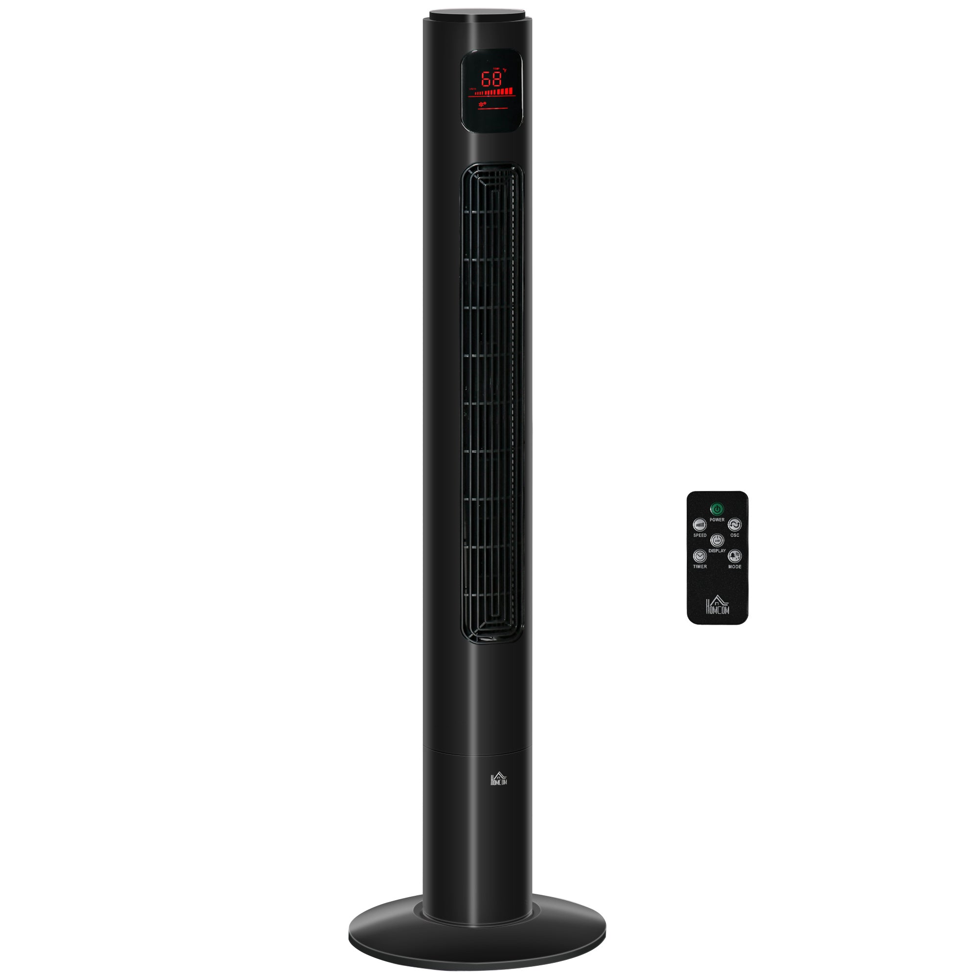 HOMCOM Freestanding Tower Fan Cooling for Home Bedroom with Oscillating, 3 Speed, 12h Timer, LED Sensor Panel, Remote Controller, Black