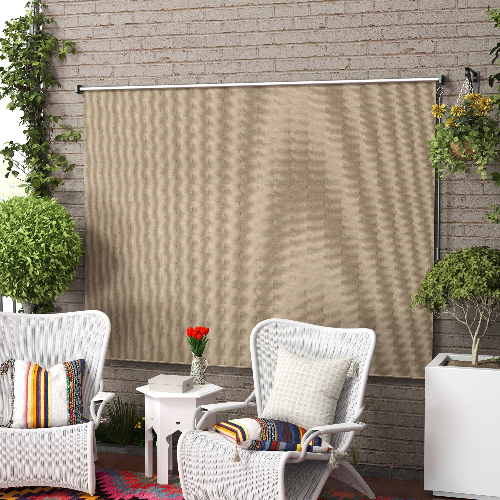 Outsunny 8' x 6' Patio Door Blinds, Outdoor Roller Shades, Cordless Roll Up Shade for Porch Gazebo, Beige