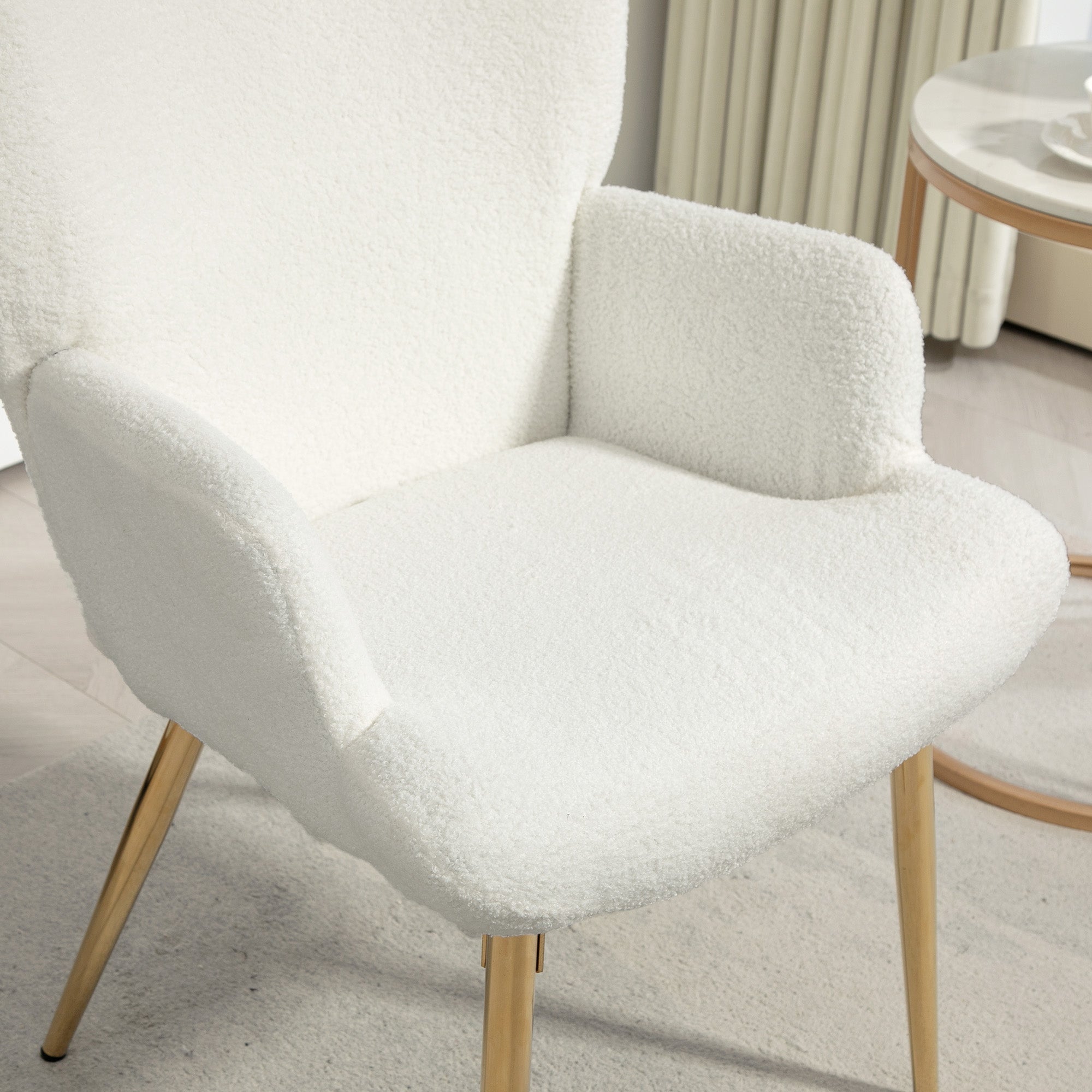 HOMCOM Modern Accent Armchair, Sherpa Boucle Lounge Chair with Metal Legs for Living Room, Bedroom, White
