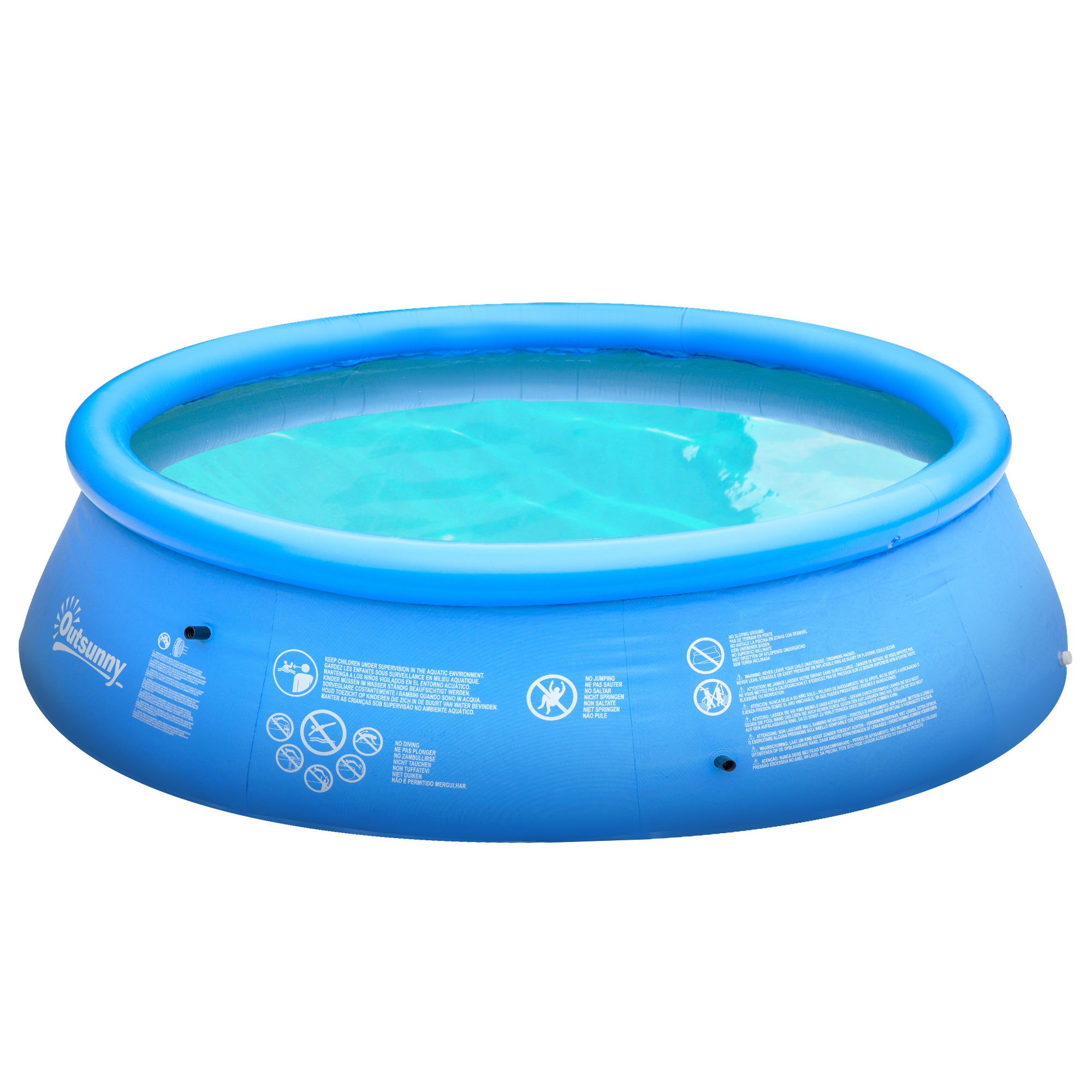 Outsunny Inflatable Swimming Pool Family-Sized Blow Up Pool Round Paddling Pool with Hand Pump for Kids, Adults, Outdoor, Garden and Backyard, 107" x 30", Blue