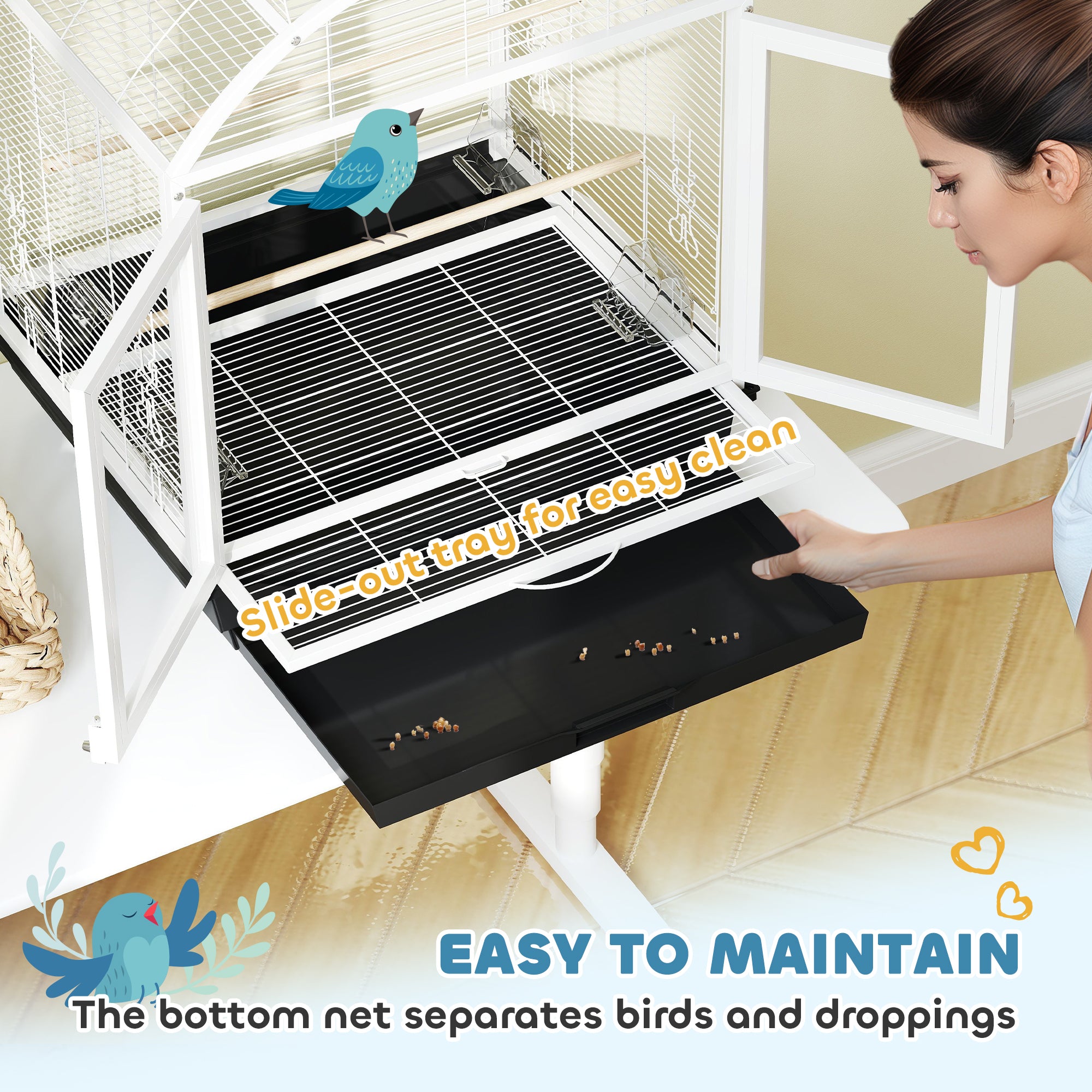 PawHut 30 Inch Open Top Bird Cage with Rolling Stand, Removable Tray, Food Container for Medium Small Bird, Finches, Dark Grey