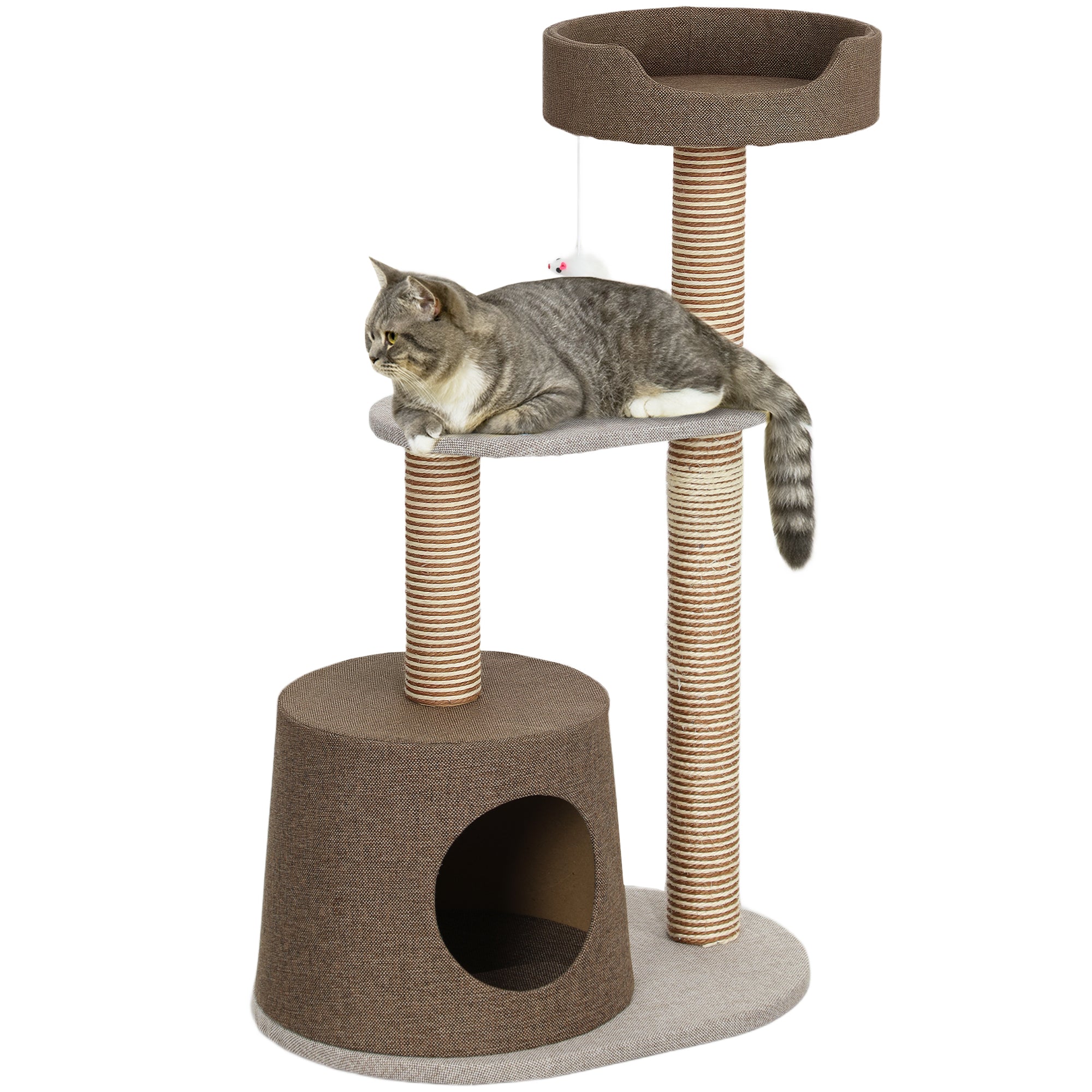 PawHut Scratching Cat Tree Post Climbing Kitten Pets Furniture with Toy, Brown