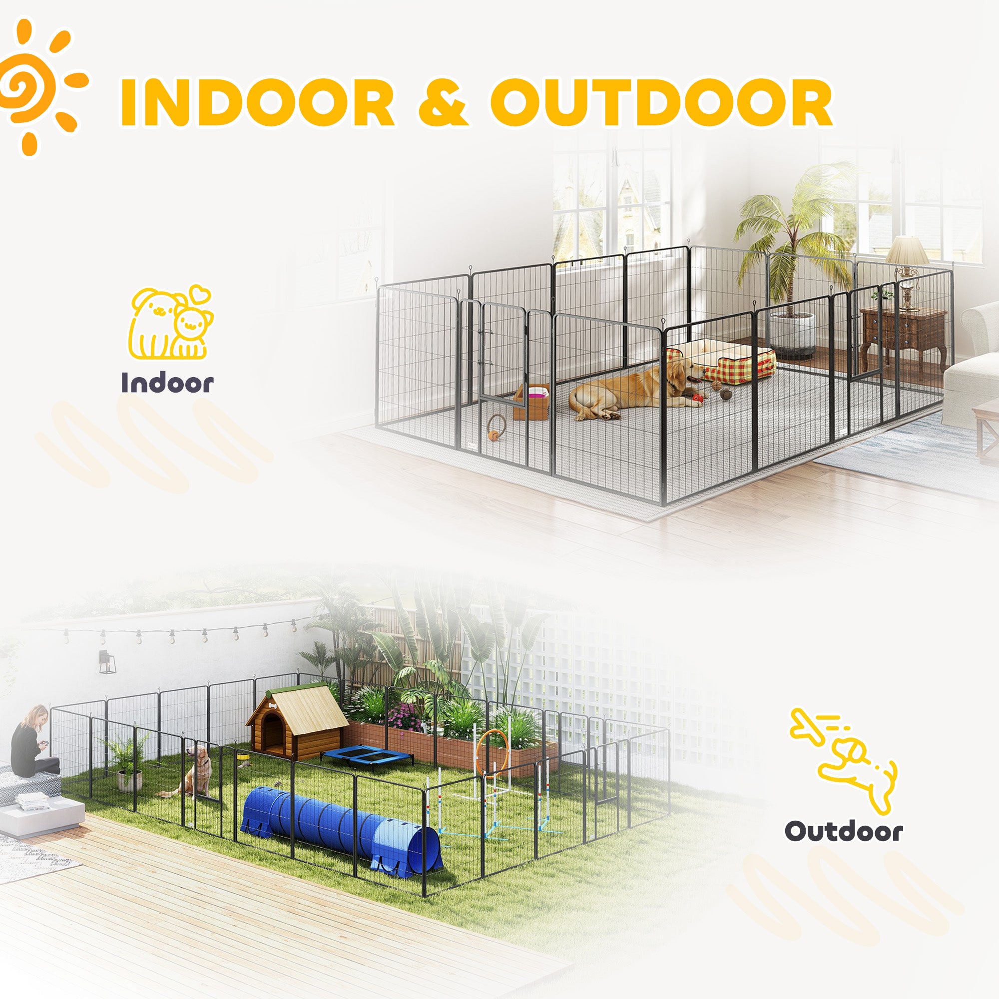 PawHut 24 Panels 39" Height Heavy Duty Dog Playpen for Small Medium Large Dogs, Black