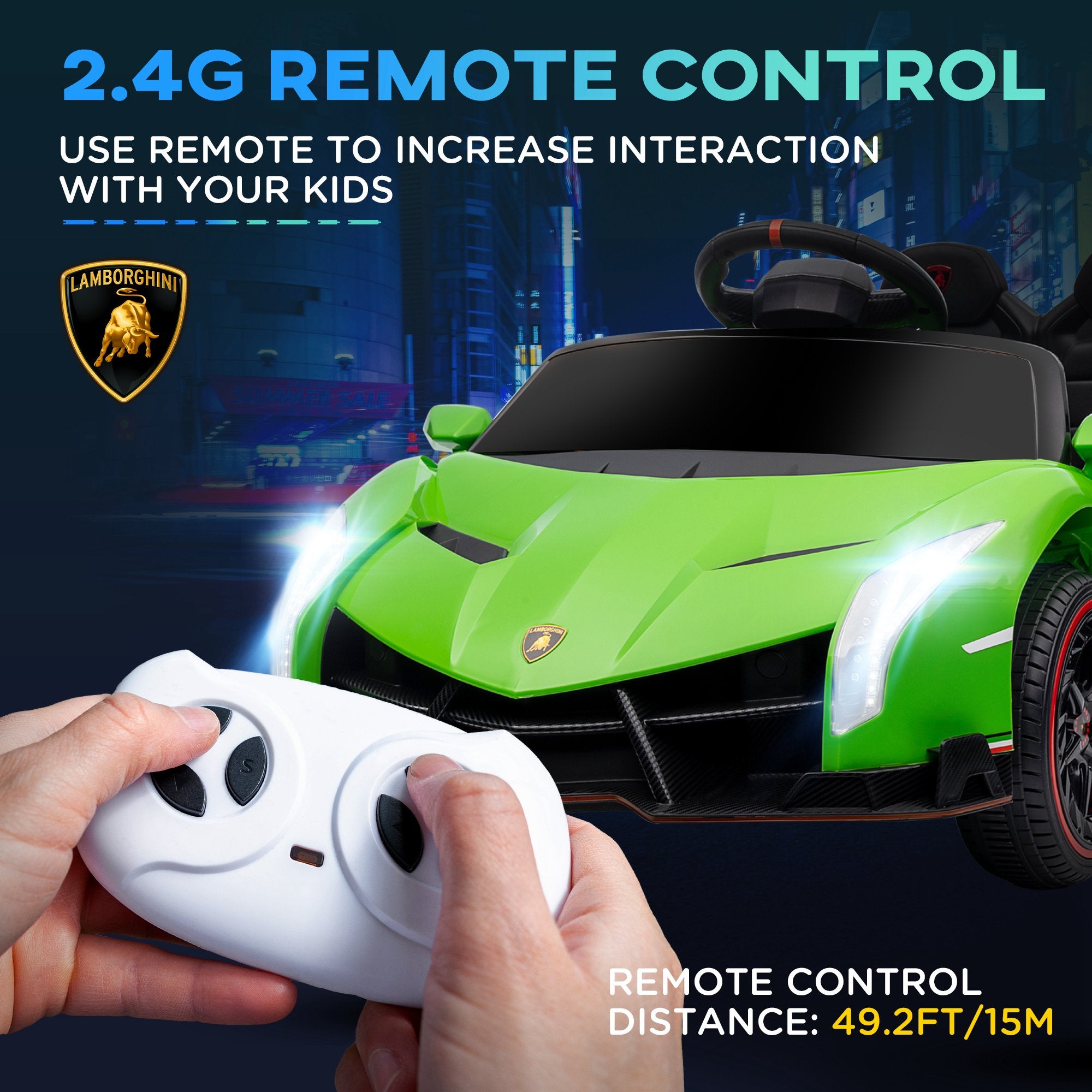 Aosom 12V Electric Ride on Car with Butterfly Doors, 4.3Mph Kids Ride-on Toy for Boys and Girls with Remote Control, Horn Honking, Music, Lights, Green
