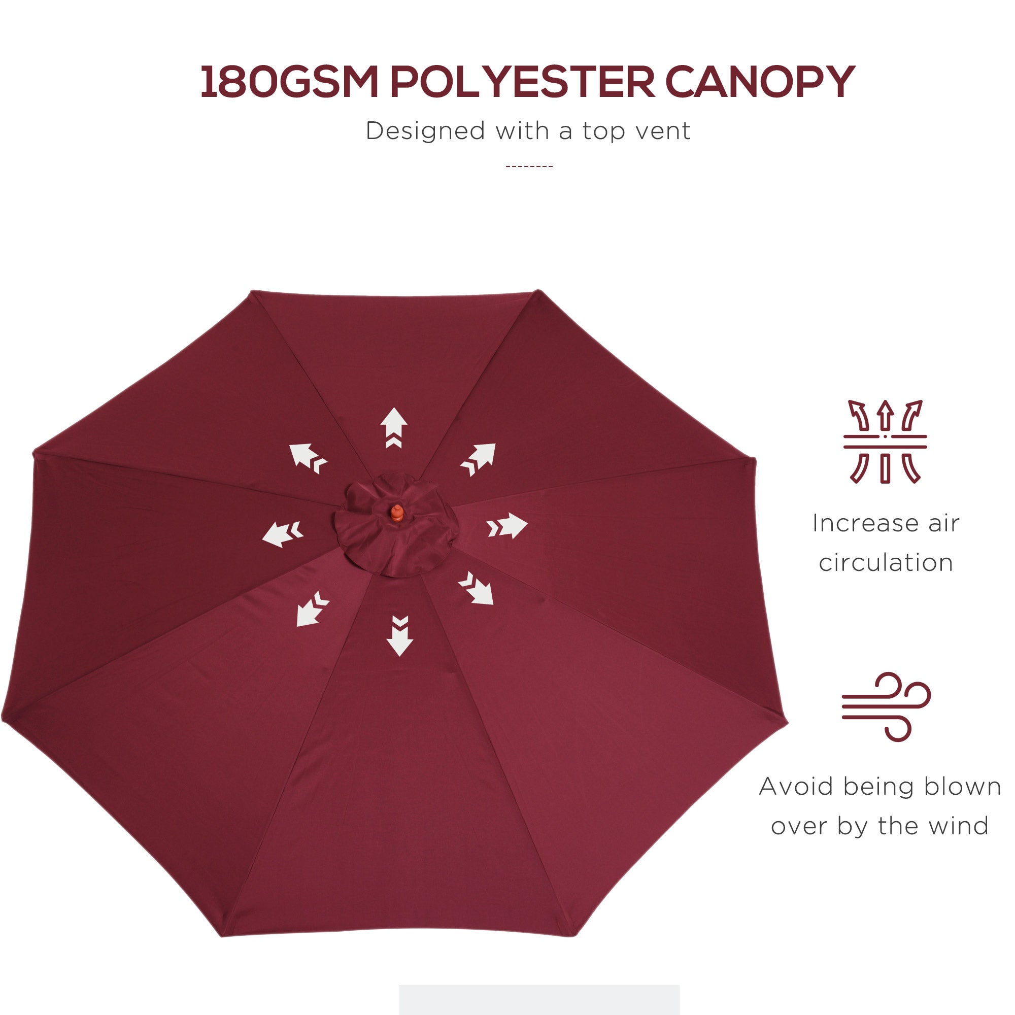 Outsunny 10' x 8' Bamboo Wooden Round Market Patio Sun Umbrella Garden Parasol Outdoor Sunshade Canopy, Wine Red