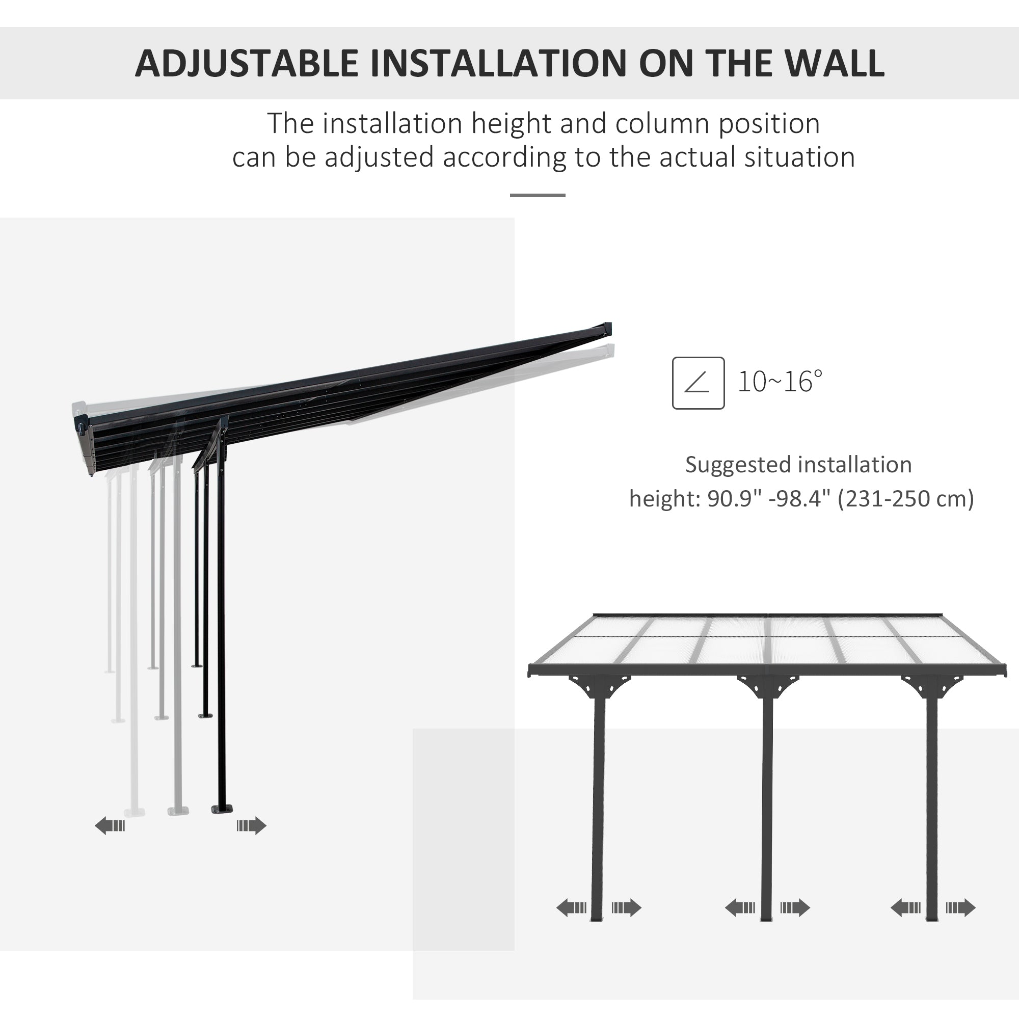 Outsunny 10' x 12' Outdoor Hardtop Pergola Gazebo with Polycarbonate Roof Adjustable Height, Aluminum Frame, UV Protection, Grey