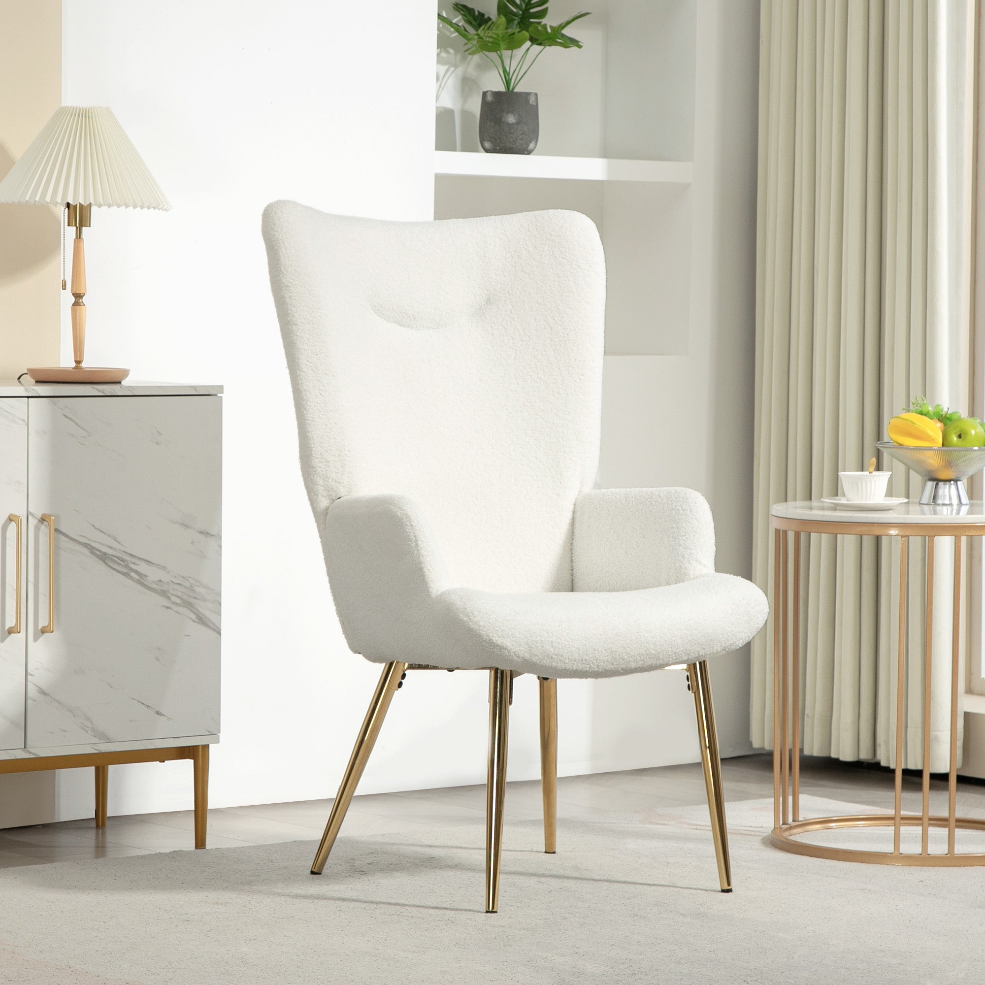 HOMCOM Modern Accent Armchair, Sherpa Boucle Lounge Chair with Metal Legs for Living Room, Bedroom, White