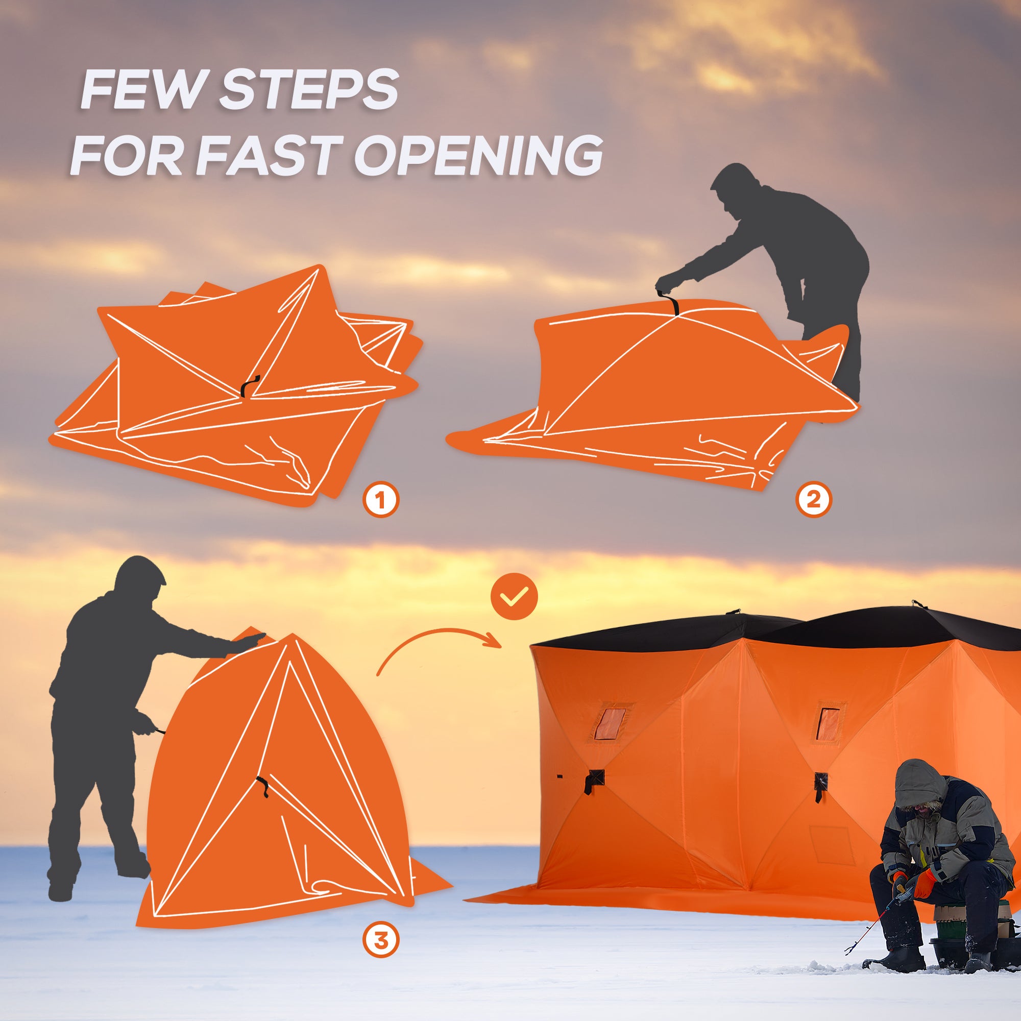 Outsunny 8-Person Pop-up Ice Fishing Shelter, Portable Ice Fishing Tent with Ventilation Windows and Carrying Bag, for Low-Temp -22℉