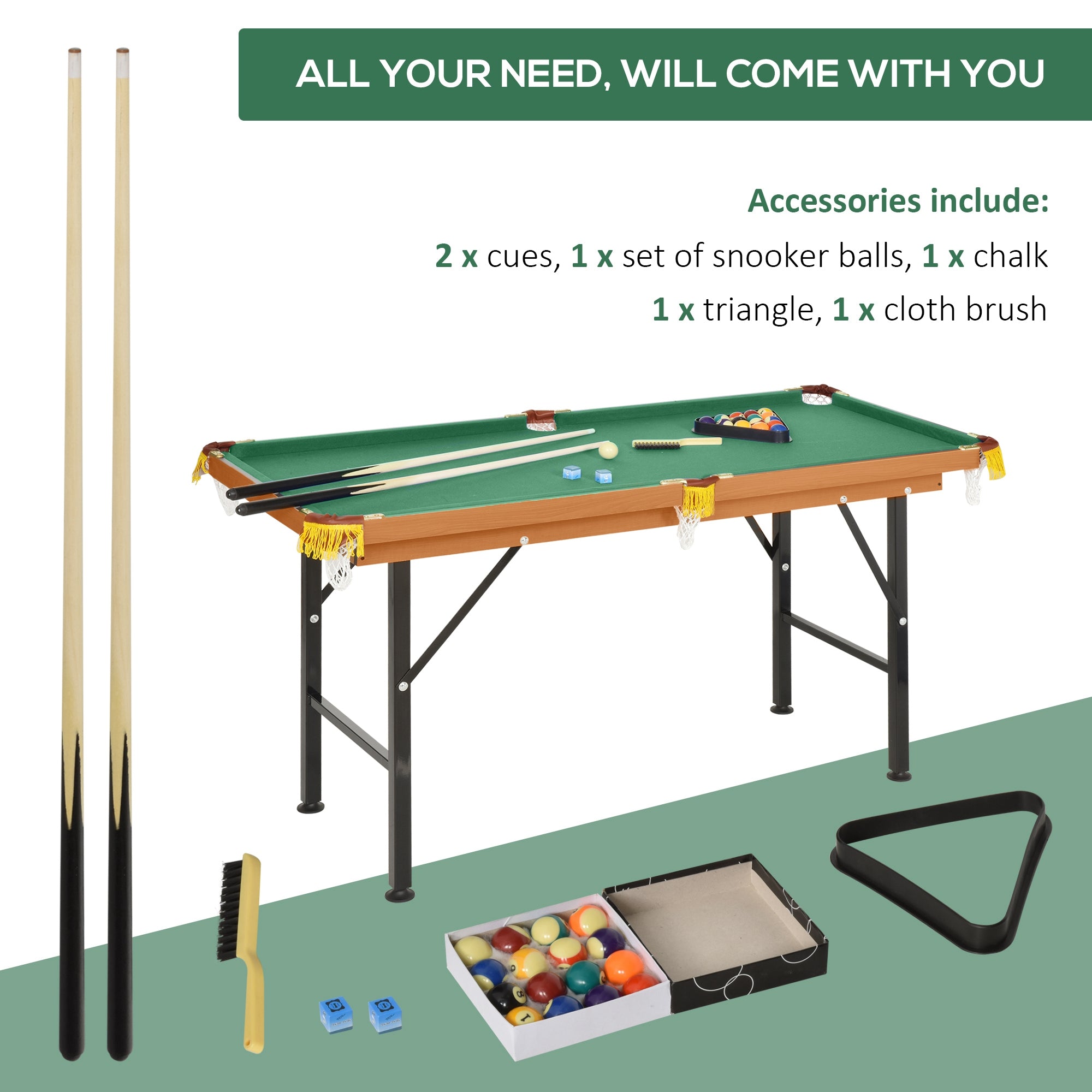 Soozier 54.3"L Mini Pool Table Portable Billiard Table Includes Cues, Ball, Chalk, Rack, for Kids
