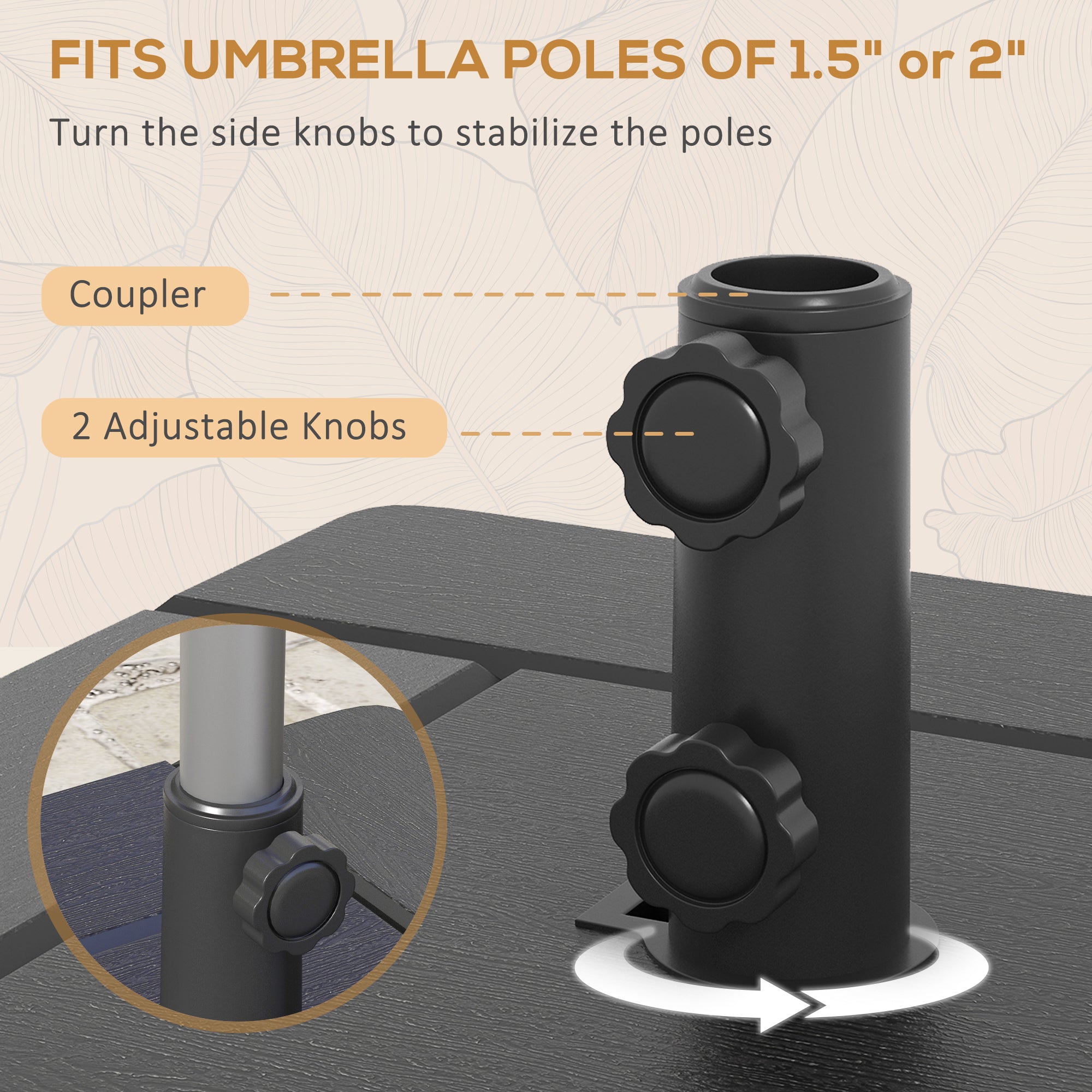 Outsunny 3-in-1 Outdoor Umbrella Base with Wheels and Handles, End Table, Flower Box Planter with Hole, 176 lbs. Capacity, Black