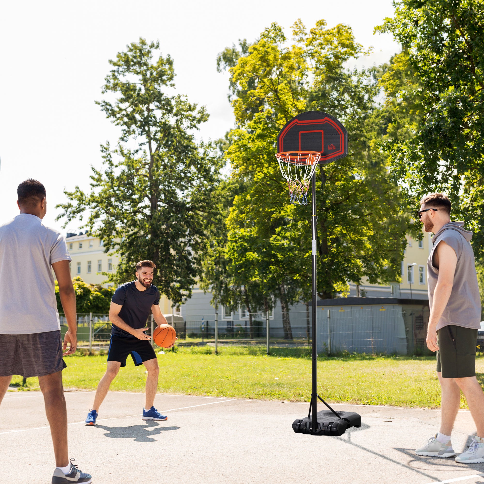 HOMCOM 7-8.5ft Basketball Hoop, Freestanding Basketball System with 27.5" Shatterproof Backboard and Wheels, Black