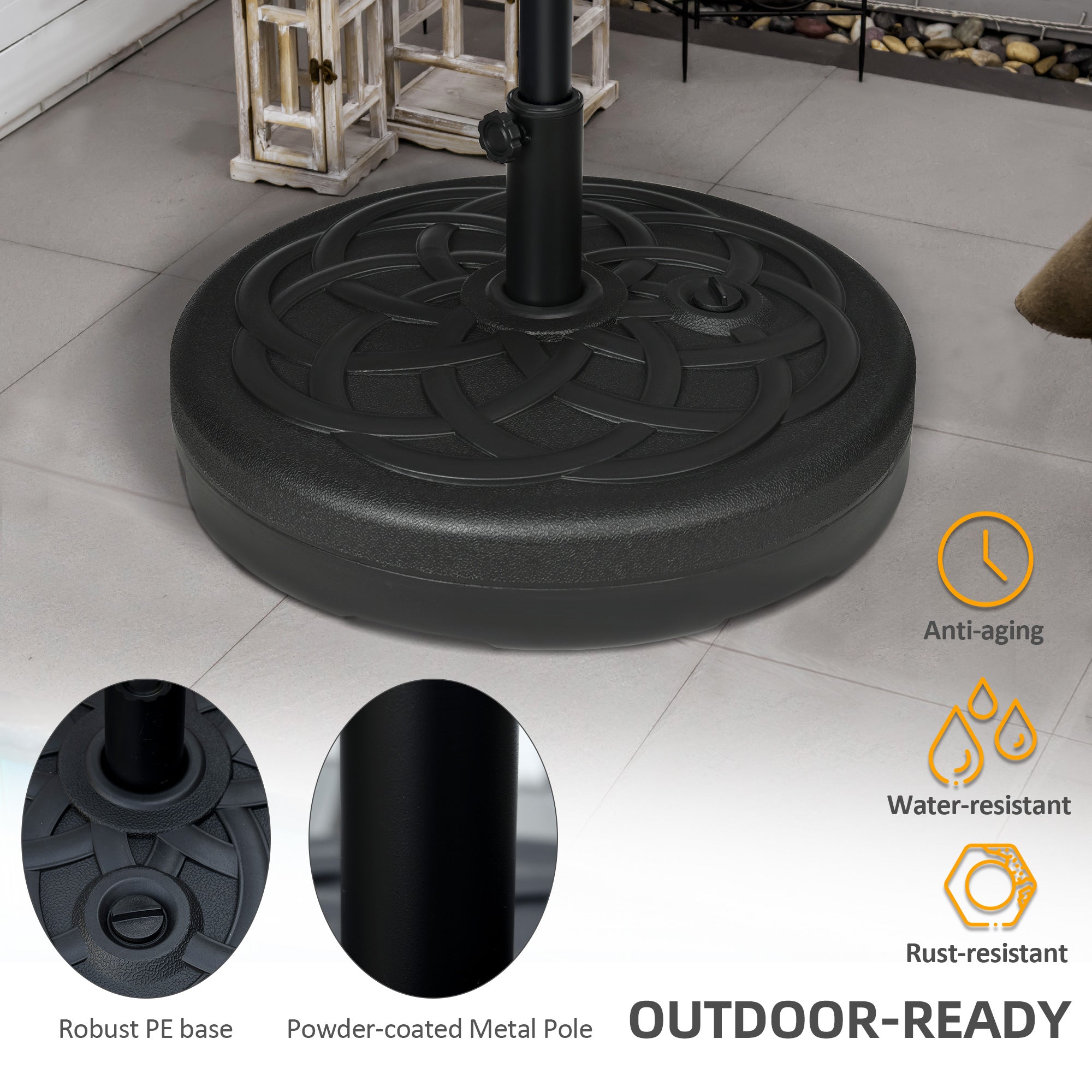 Outsunny 77 lb Heavy Duty Patio Umbrella Base, 22" Round Market Umbrella Stand for Deck, Outdoor, Backyard, Black