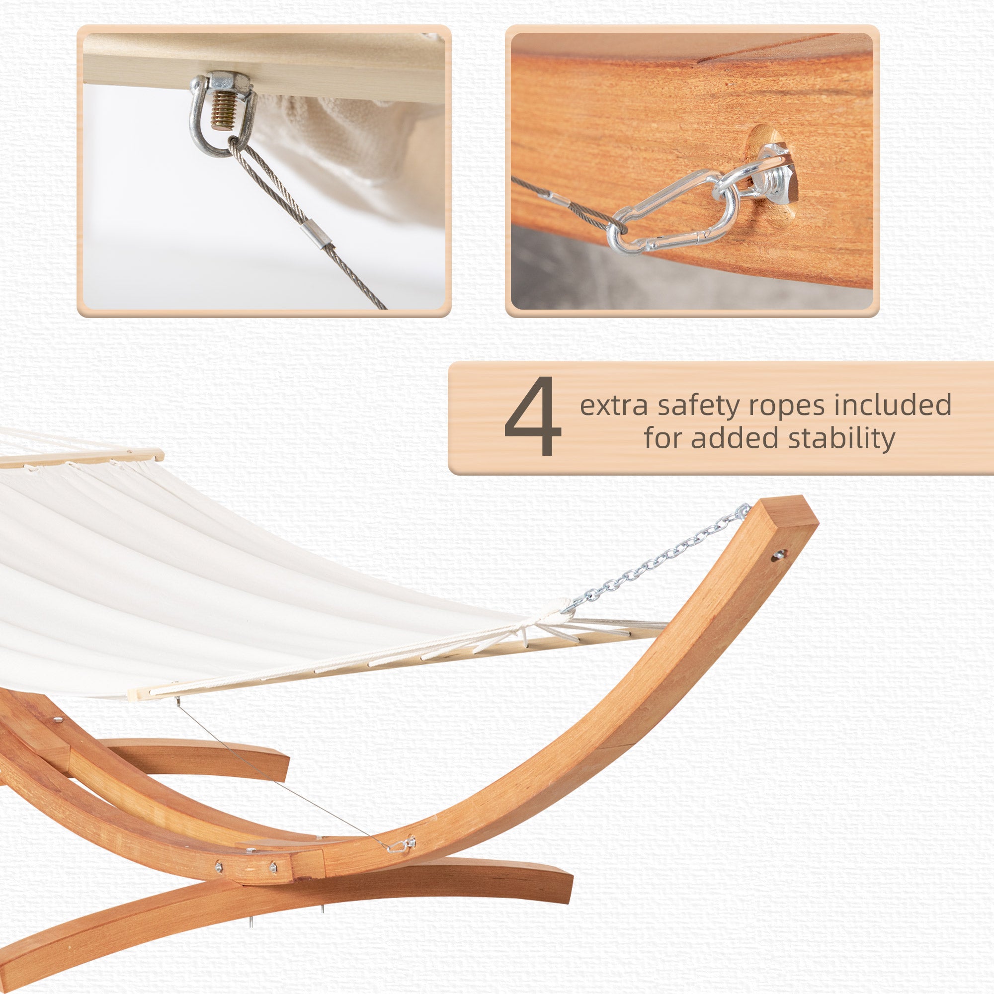 Outsunny 13' Patio Hammock with Stand, Outdoor Arch Wooden Hammock Bed, Camping Hammock with Straps and Hooks, White