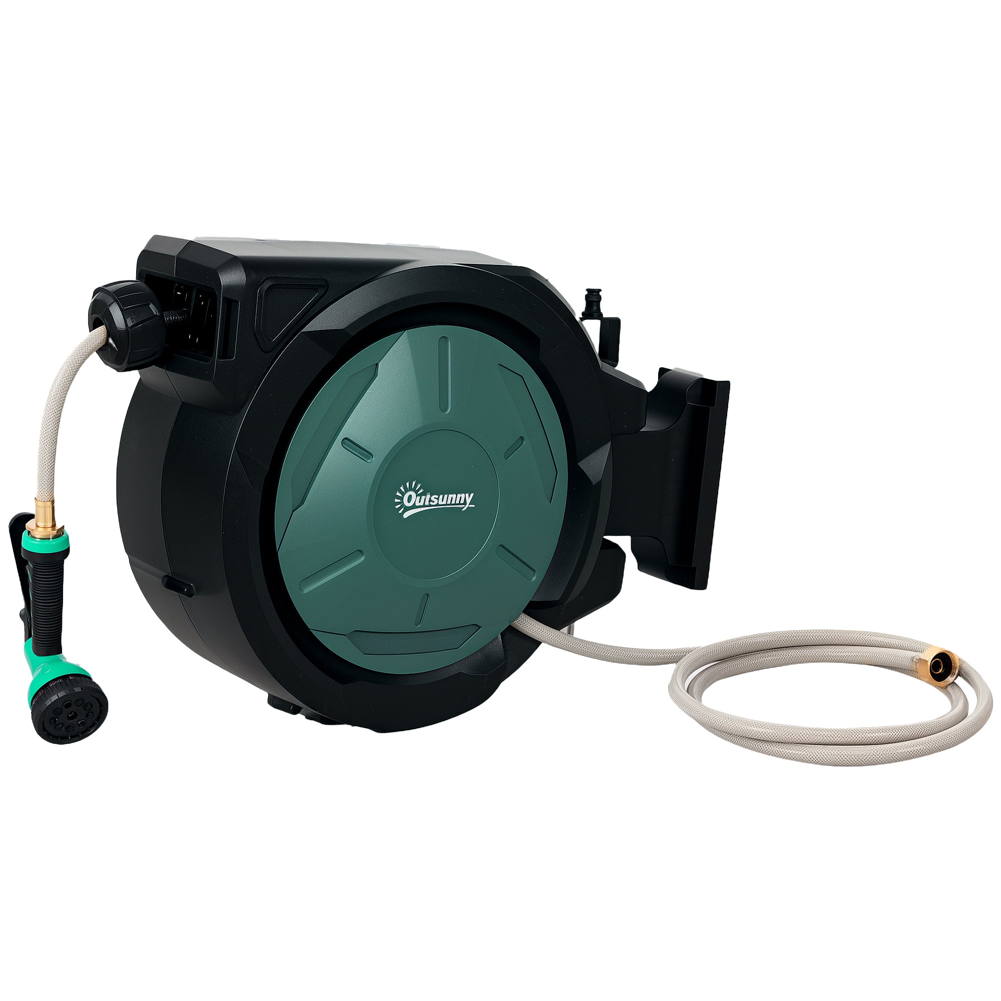 Outsunny 1/2 in x 100ft Wall Mounted Garden Hose Reel, Retractable Water Hose Reel with Auto Rewind, Any Length Lock, Black