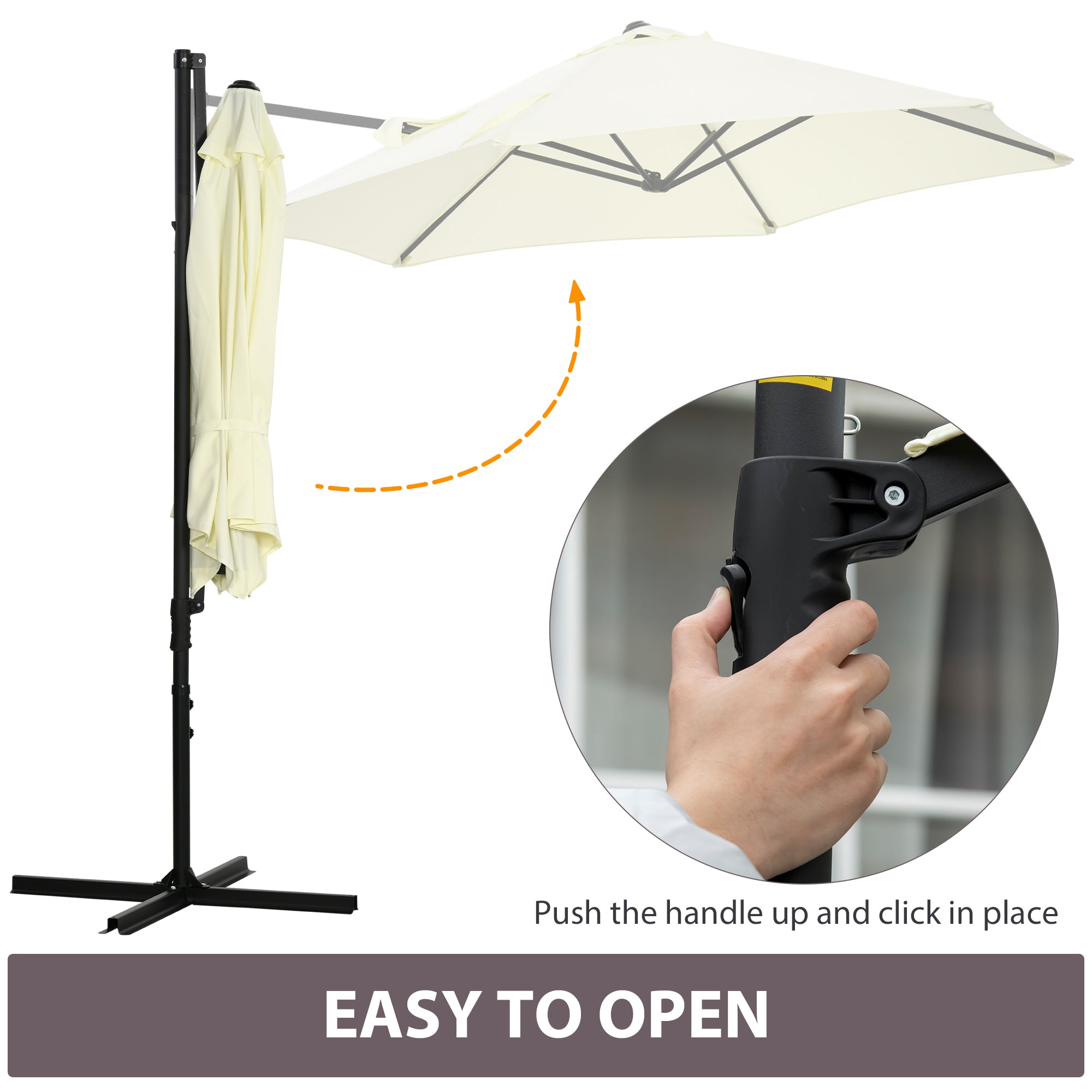 Outsunny 8.5FT Offset Patio Umbrella with 360° Rotation, Outdoor Cantilever Roma Parasol Hanging Sun Shade Canopy Shelter with Cross Base, Beige