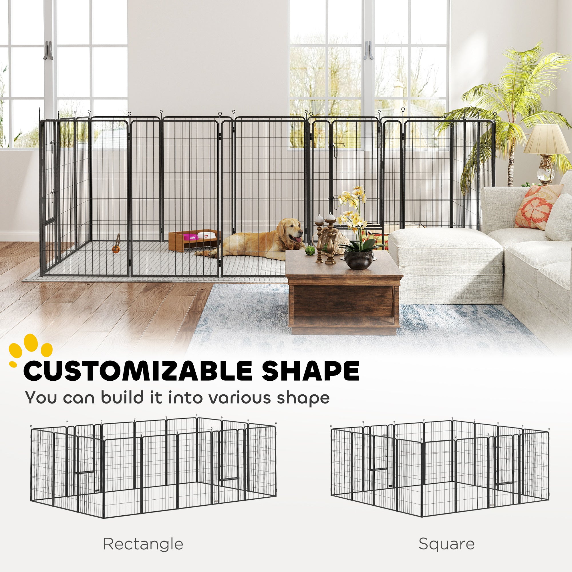 PawHut 16 Panels Dog Playpen with Strap, Portable & DIY, for Large Dogs, for Yard, RV, Camping, Garden, 47" Height