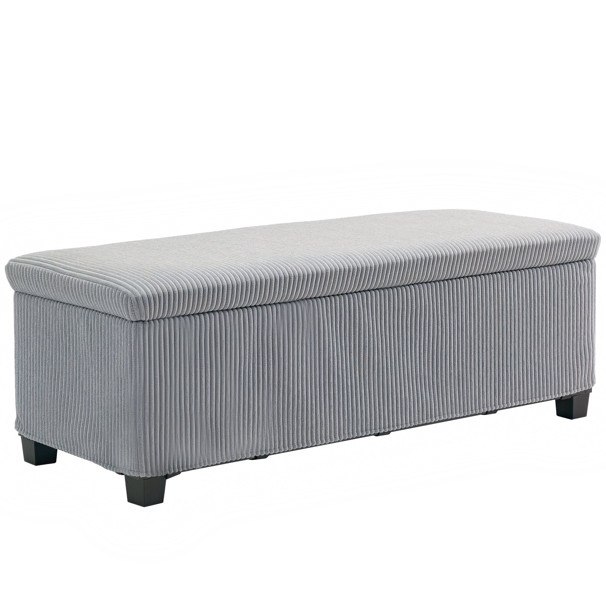 HOMCOM 44 Inches Ottoman with Storage, Lid, Legs, Corduroy End of Bed Bench for Living Room, Bedroom, Entryway, Light Grey