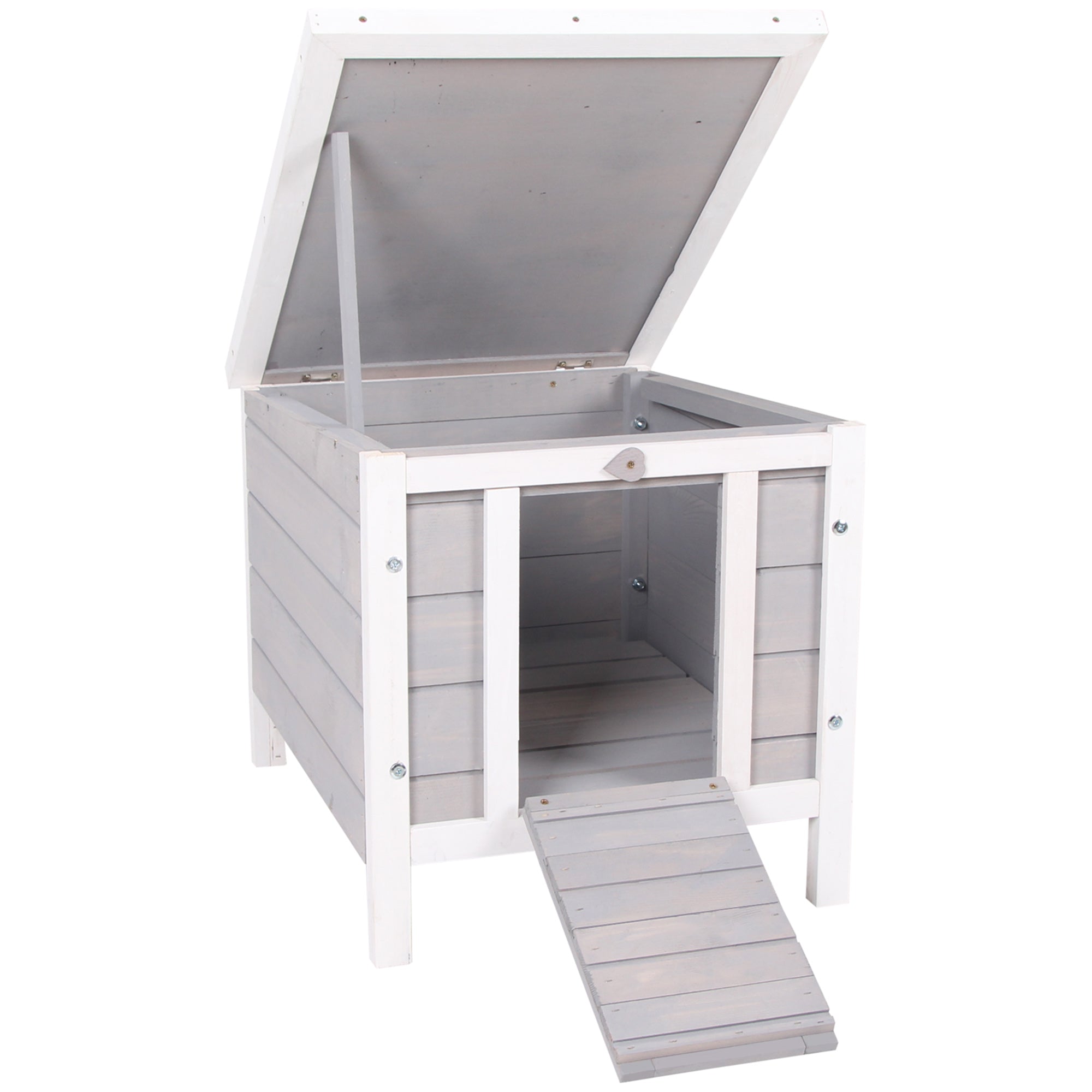 PawHut Wooden Rabbit Hutch Bunny Cage Outdoor Cat House Guinea Pig Cage Duck Shelter, Indoor Outdoor Use, 20"x16.5"x17", Grey