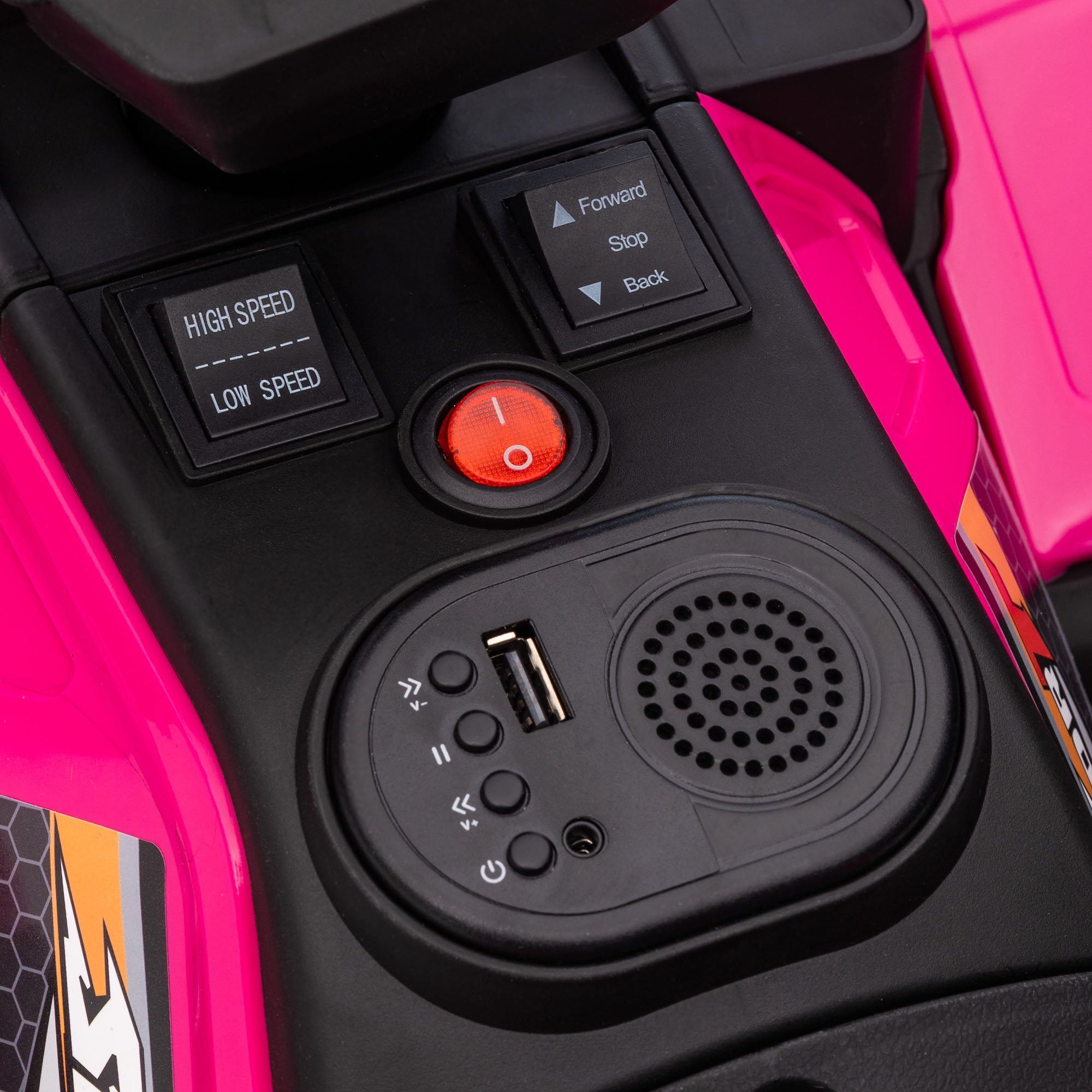 Aosom 12V Kids ATV Quad, 4 Wheeler Battery Powered Electric Vehicle with Music MP3, Headlights, High Low Speed, Treaded Tires, for Boys and Girls Ages 37-60 Months, Pink
