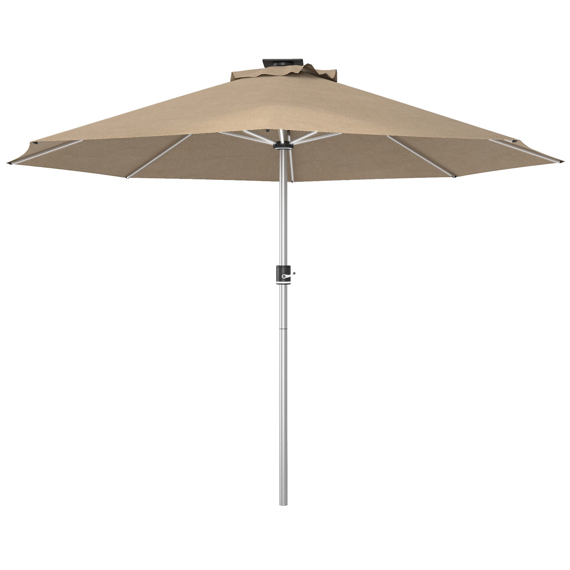 Outsunny LED Patio Umbrella, Lighted Deck Umbrella with 4 Lighting Modes, Solar & USB Charging, Khaki