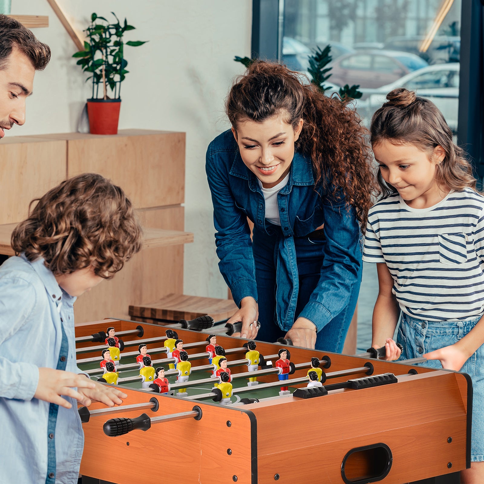 Soozier Foosball Table, 48" Wooden Soccer Game Table, with 8 Rods, 2 Balls Suit for 4 Players for Arcades, Pub, Game Room