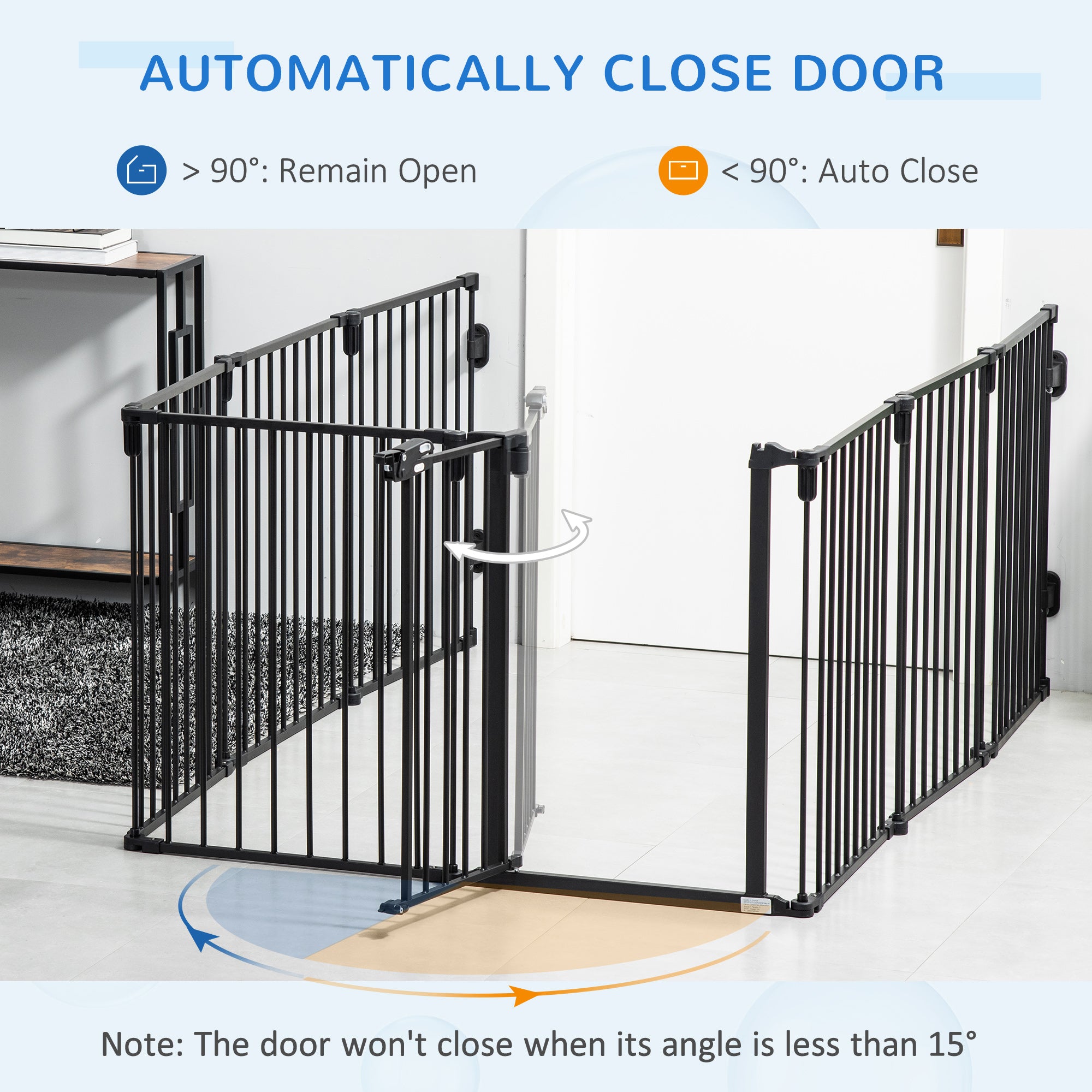 PawHut Dog Safety Gate 8-Panel Playpen Fireplace Christmas Tree Steel Fence Stair Barrier Room Divider Black