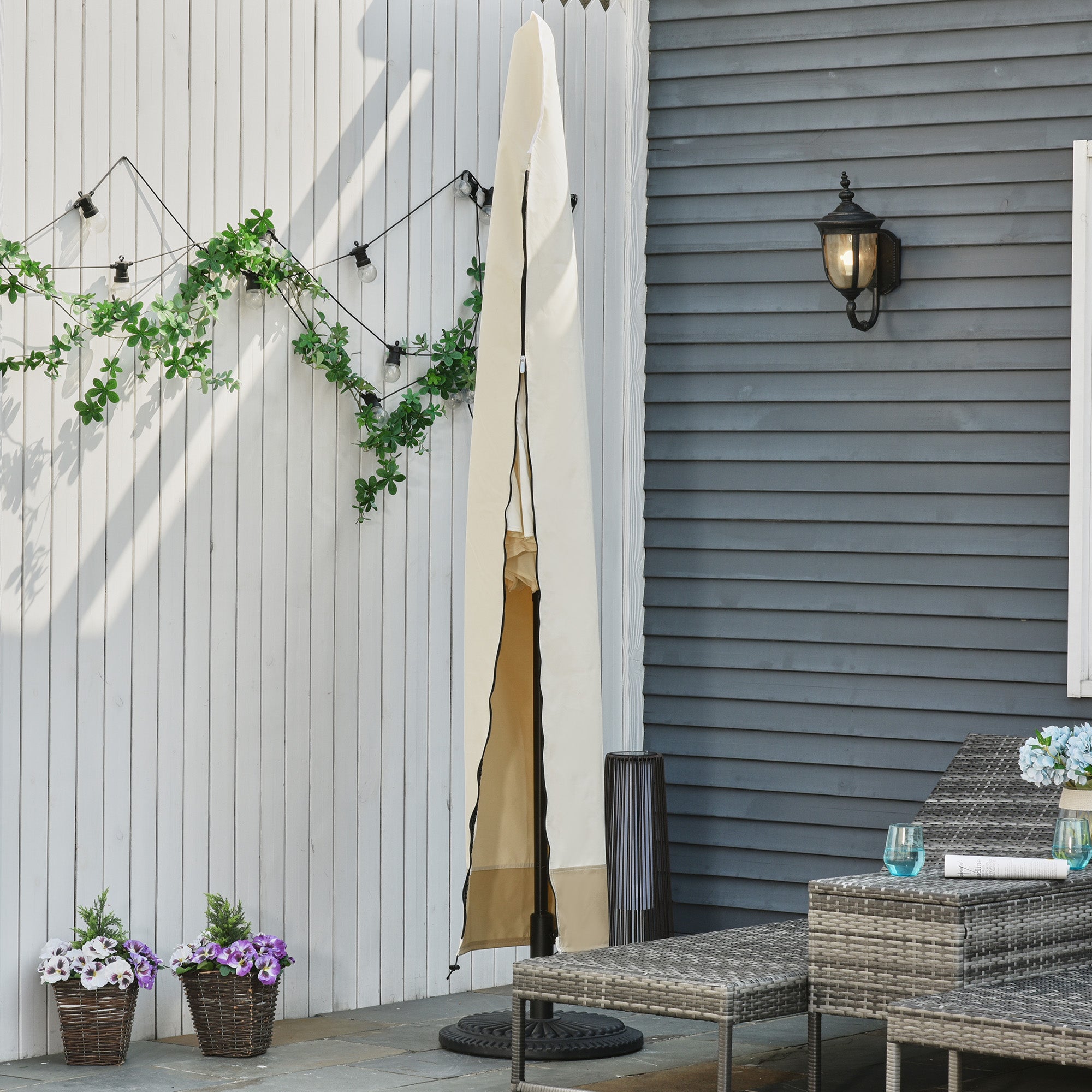 Outsunny 87-Inch Patio Umbrella Cover for for 10ft to 13ft Outdoor Offset Umbrella, Beige and Coffee
