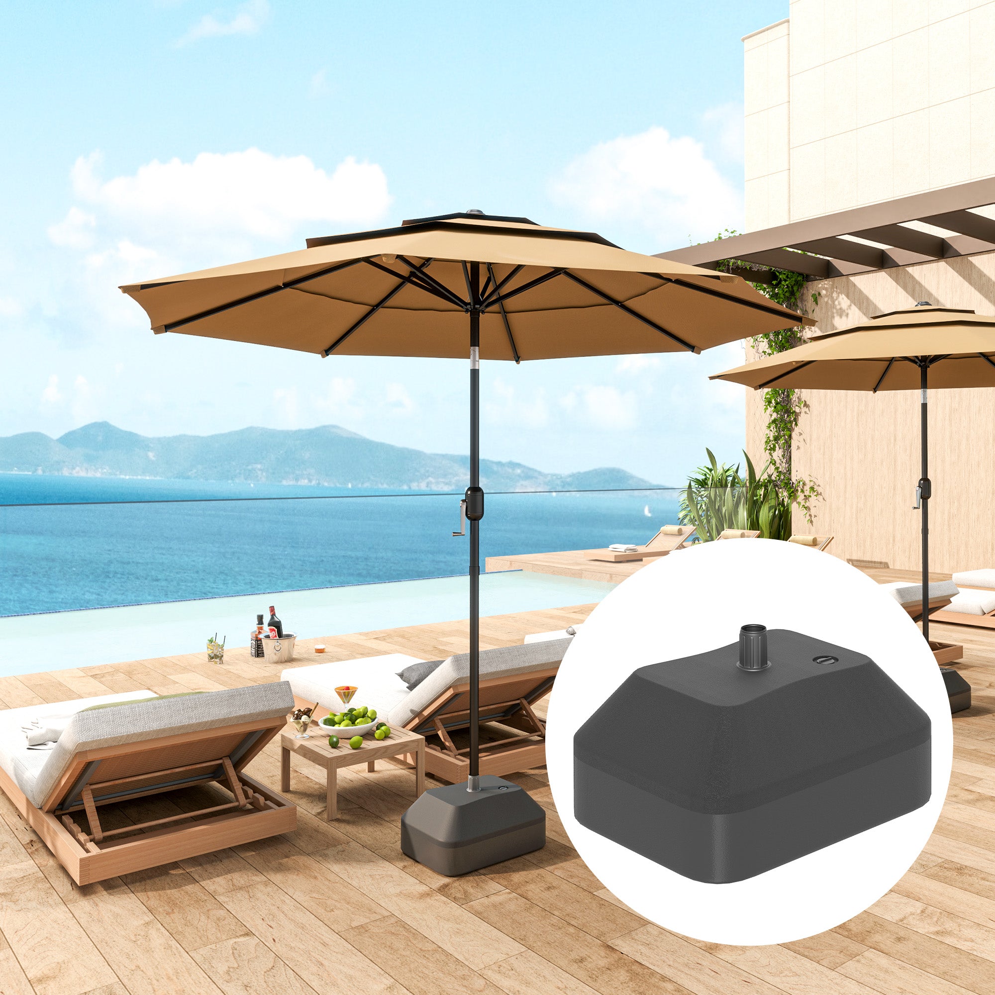 Outsunny Fillable Patio Umbrella Base, Heavy Duty Outdoor Umbrella Stand Base Patio Umbrella Stand, Filled Up to 53lbs with Stand or 44lbs with Water for Deck Poolside, Black