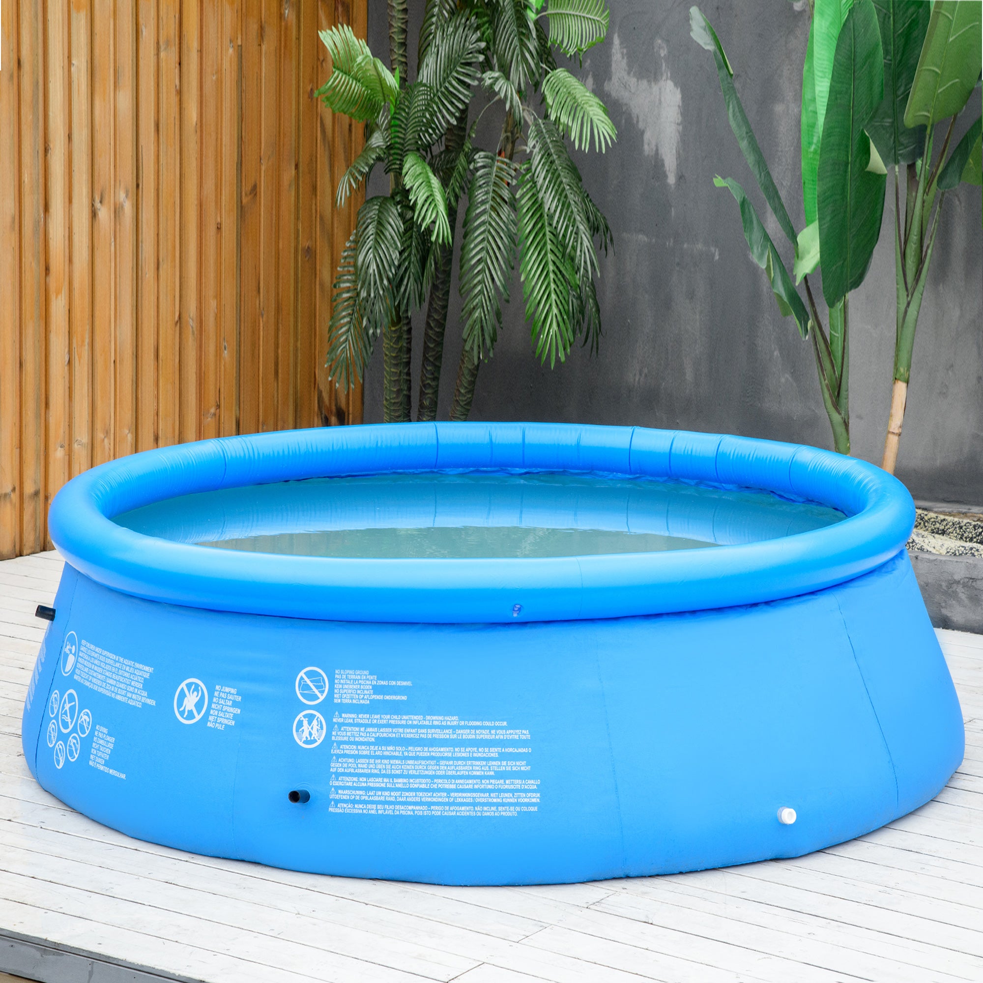 Outsunny Inflatable Swimming Pool Family-Sized Blow Up Pool Round Paddling Pool with Hand Pump for Kids, Adults, Outdoor, Garden and Backyard, 107" x 30", Blue