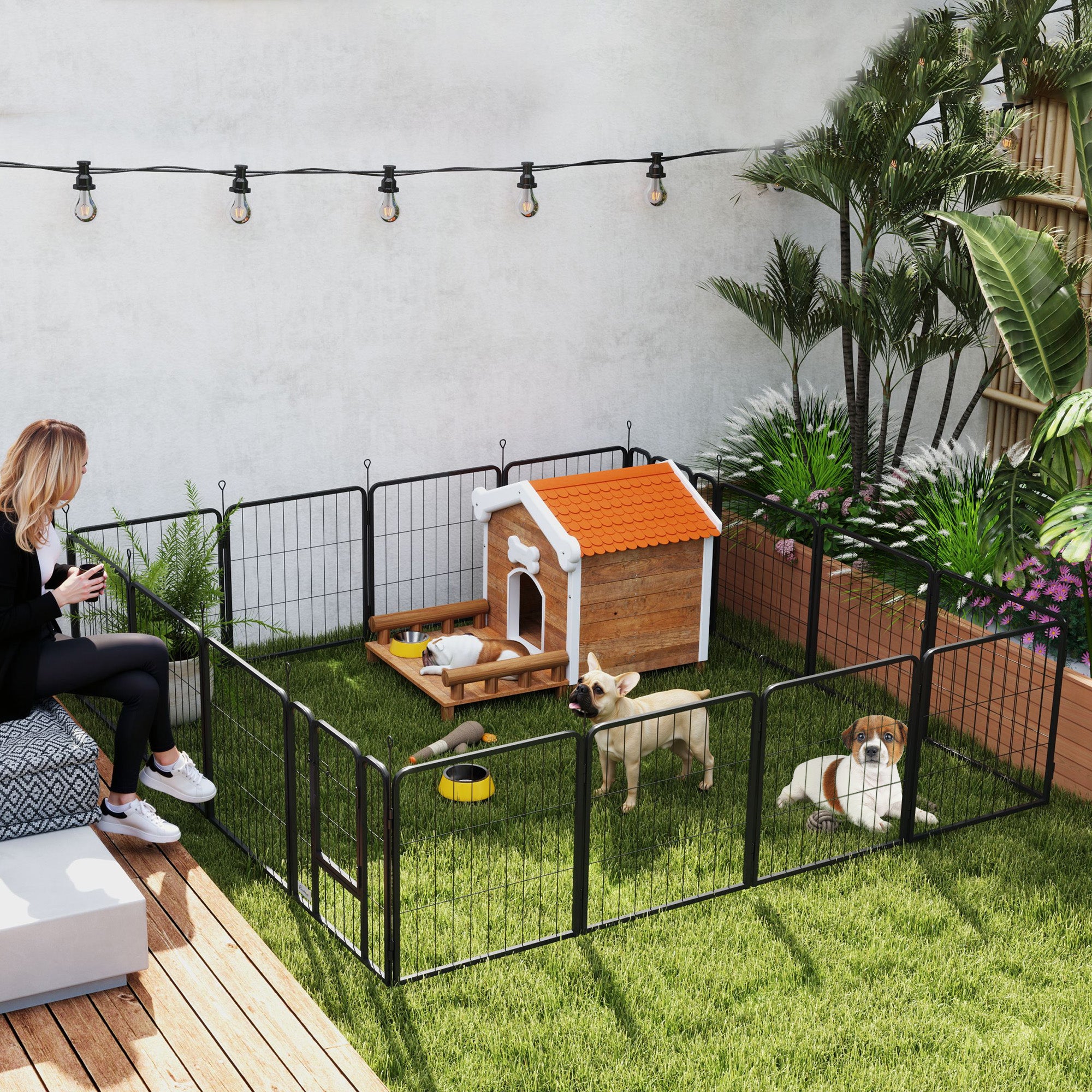 PawHut 16 Panels Dog Playpen with Straps, Portable & DIY, for Small Dogs, for Yard, RV, Camping, Garden, 24" Height